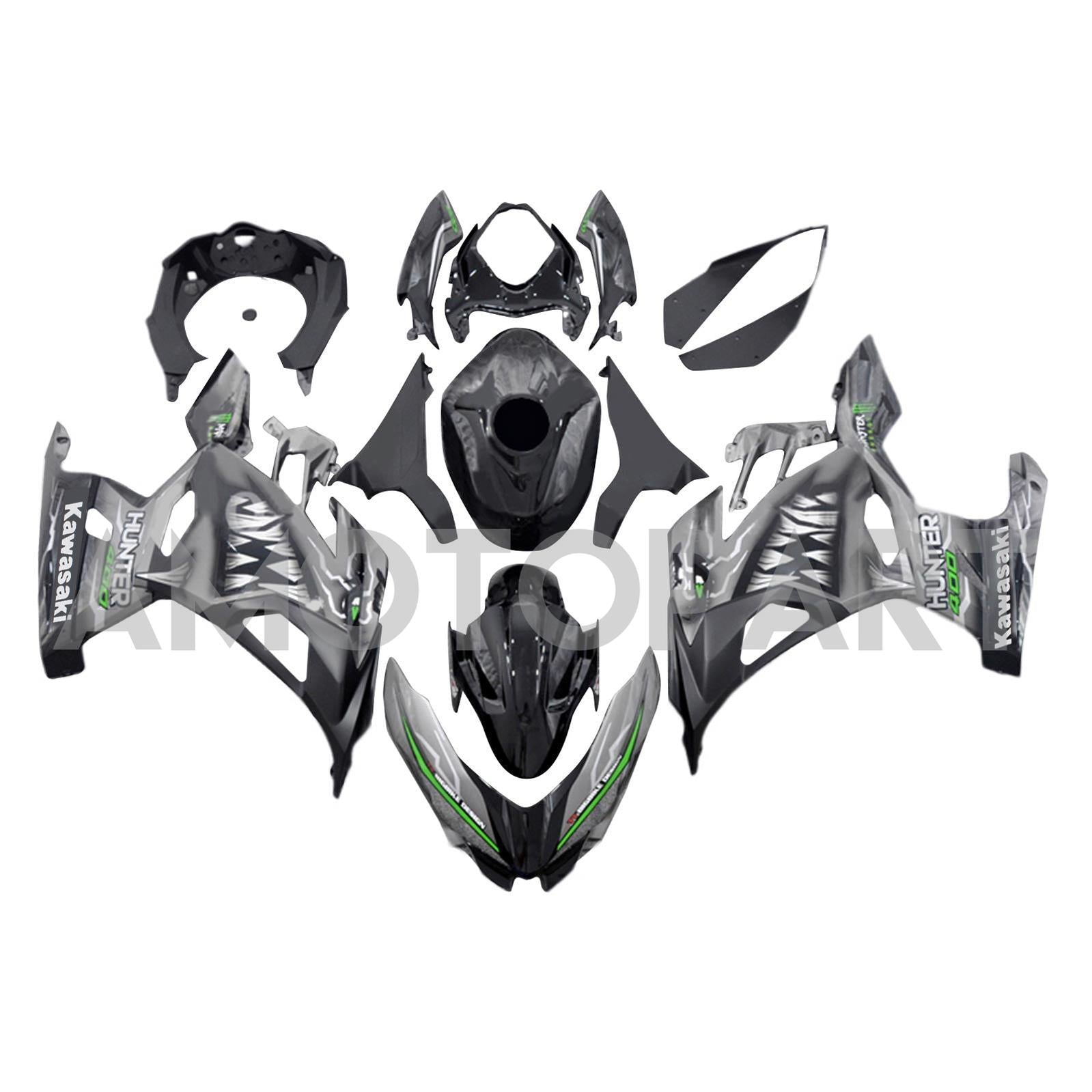 Amotopart 2018-2024 Kawasaki EX400 Ninja400 Grau&Schwarzes Verkleidungskit