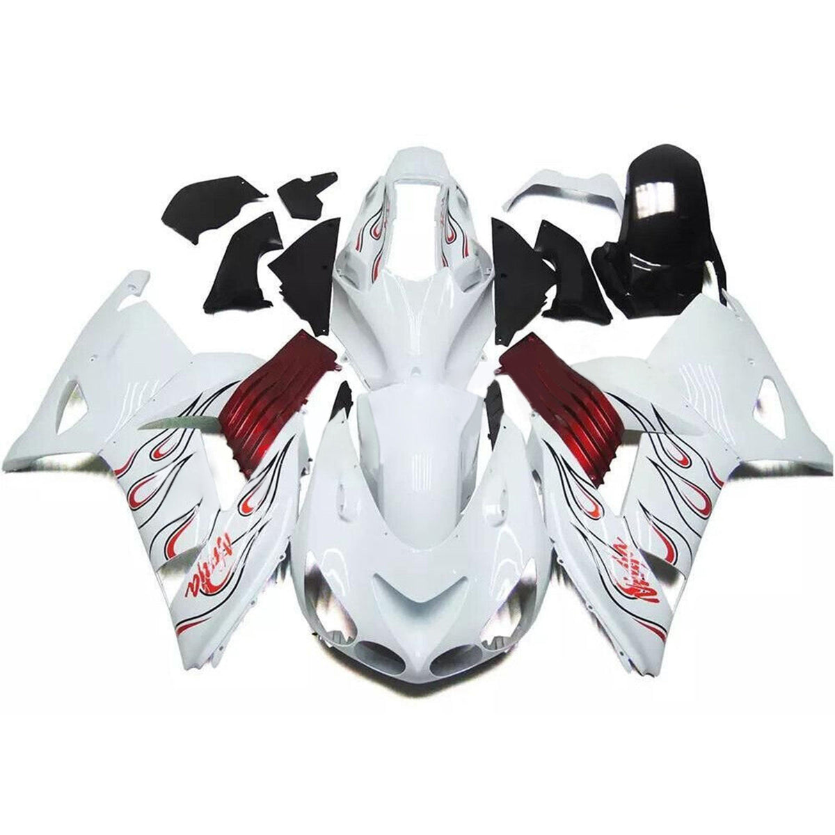 Amotopart 2006-2011 Kawasaki ZX14R ZZR1400 Kit de carenado blanco negro