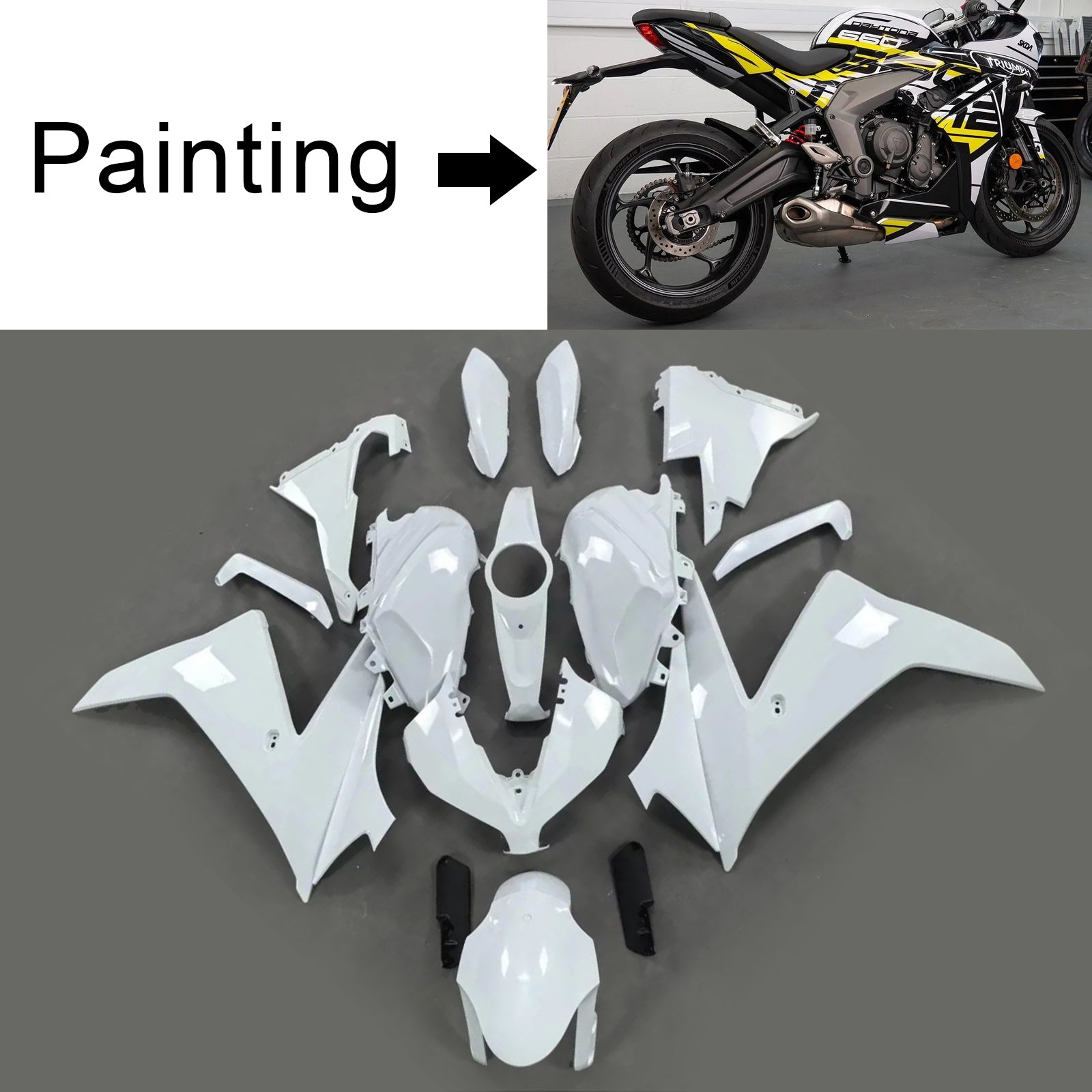 Amotopart 2024-2025 Triumph Daytona 660 Gelb Schwarz Weiß Verkleidungssatz