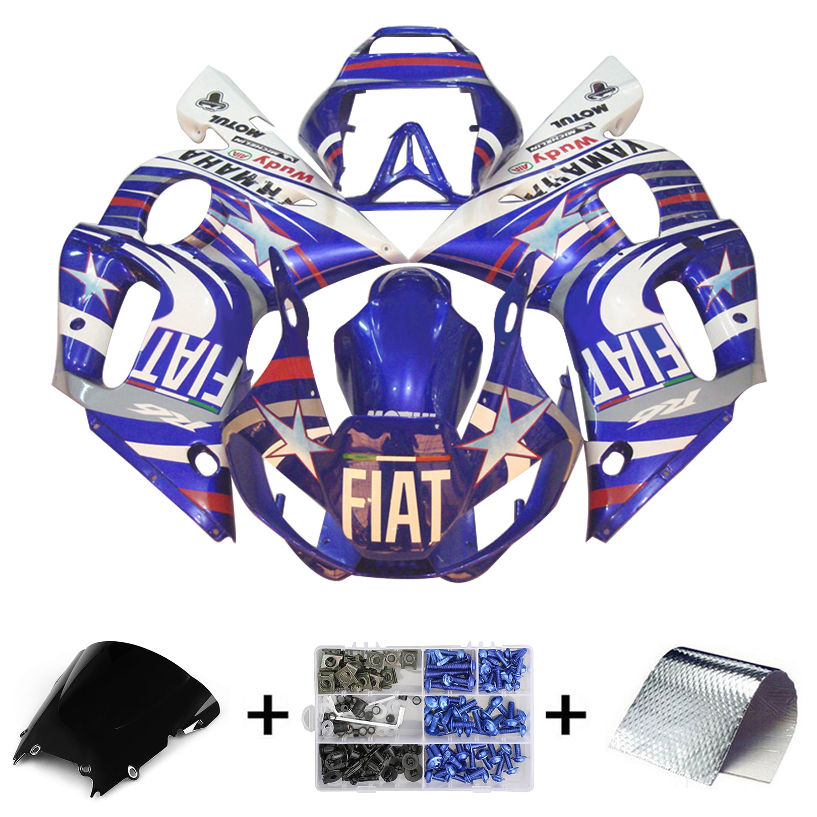 Amotopart 1998-2002 Yamaha YZF 600 R6 Kit de carénage bleu et blanc Style2