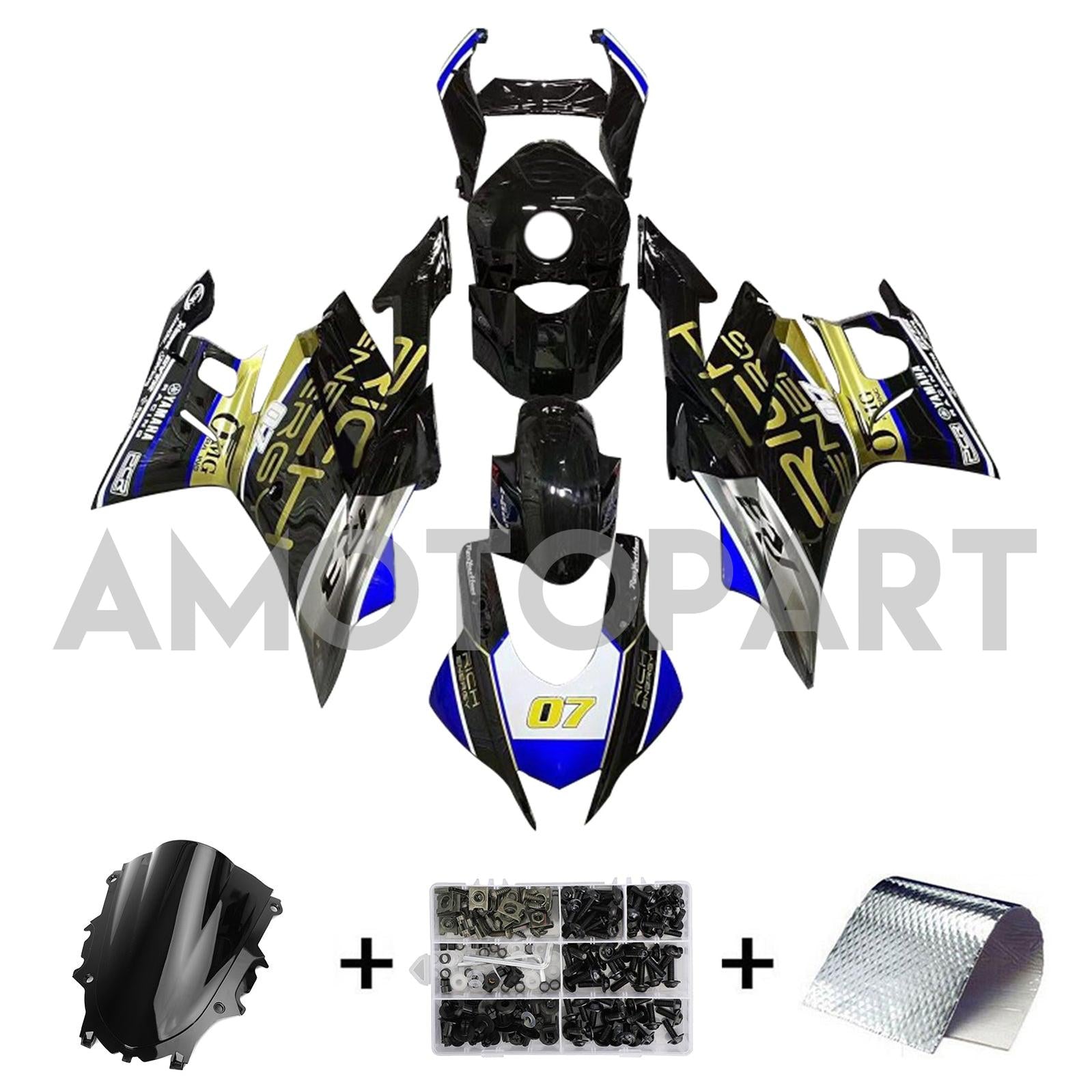 Amotopart 2022-2024 Yamaha YZF-R3 R25 Blue&Gold Fairing Kit