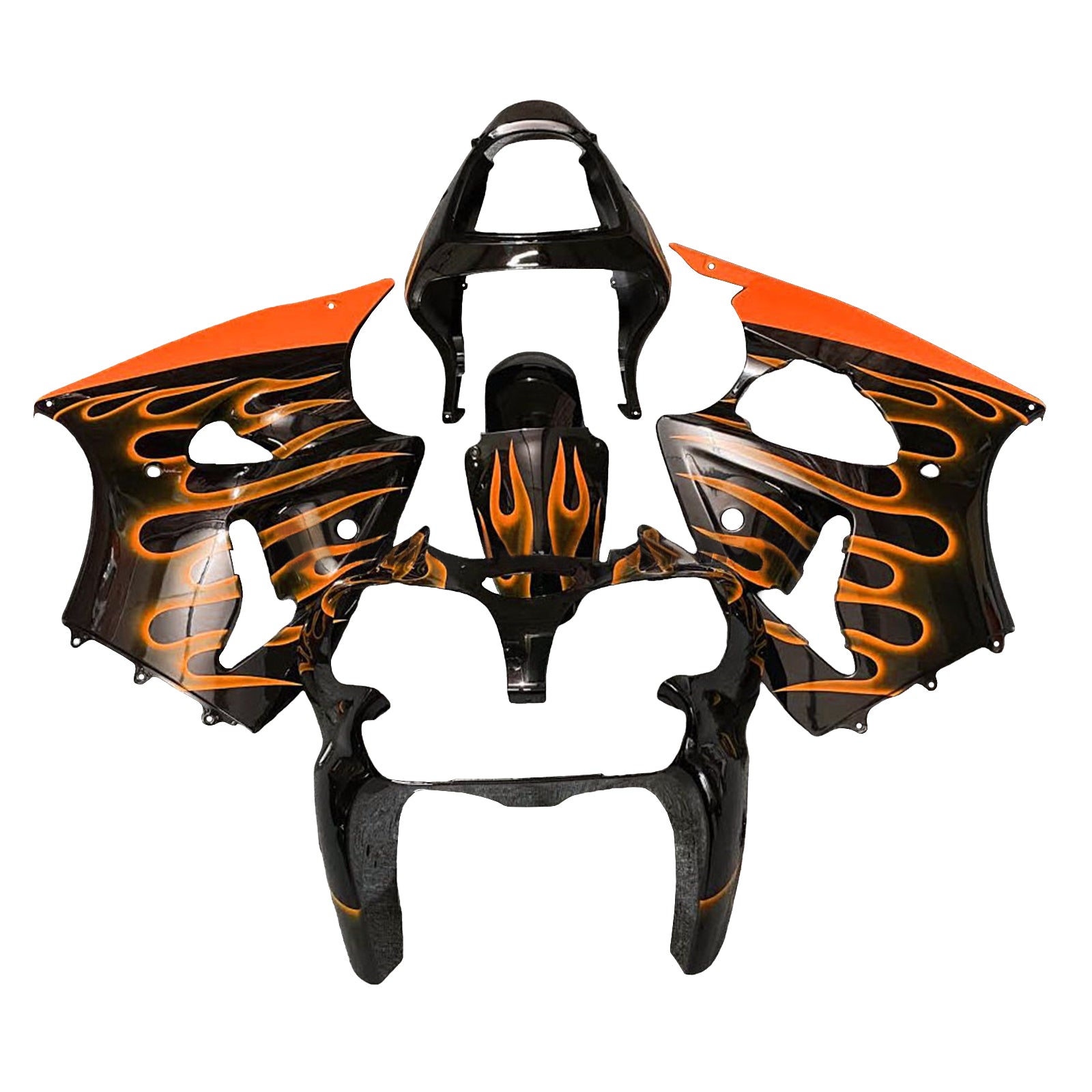 Amotopart Kawasaki 00-02 ZX6R 636 & 05-08 ZZR600 Orange-Schwarz-Verkleidungssatz