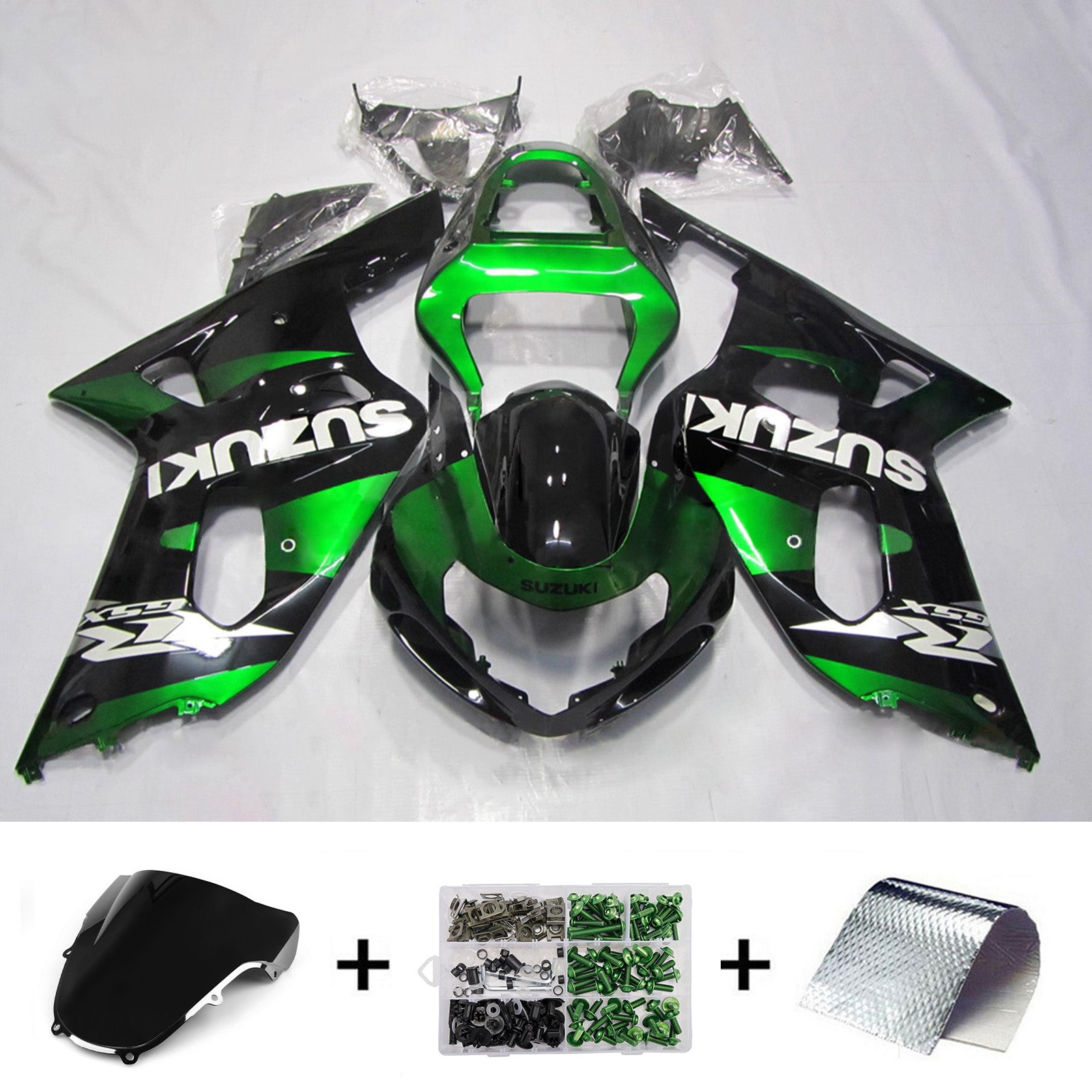 Amotopart Suzuki 2001-2003 GSXR 600 2000-2003 GSXR 750 Black Green White Fairing Kit