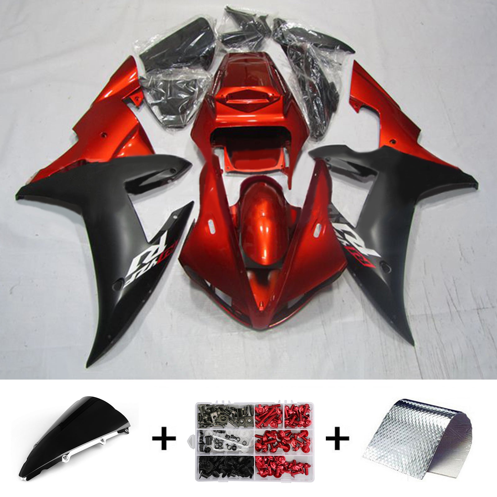 Amotopart 2002–2003 YZF-R1 Yamaha Mattschwarz &amp; Rot Style2 Verkleidungsset