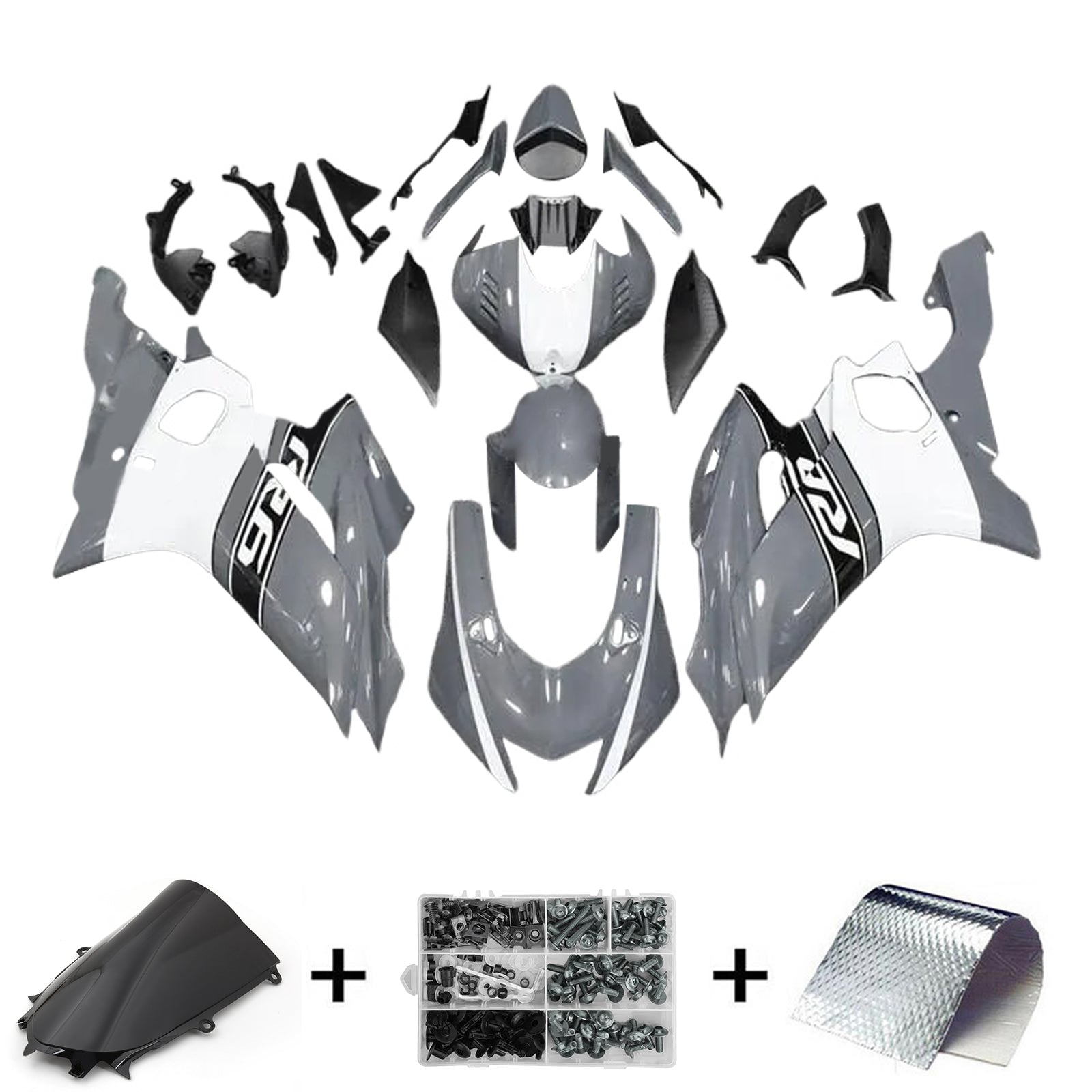 Amotopart 2017-2023 Yamaha YZF R6 Grey Black Fairing Kit