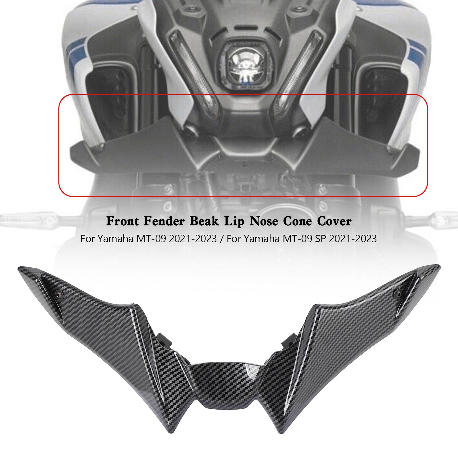 Front Fender Beak Lip Nose Cone Cover Spoilers för Yamaha MT-09 SP 2021-2023