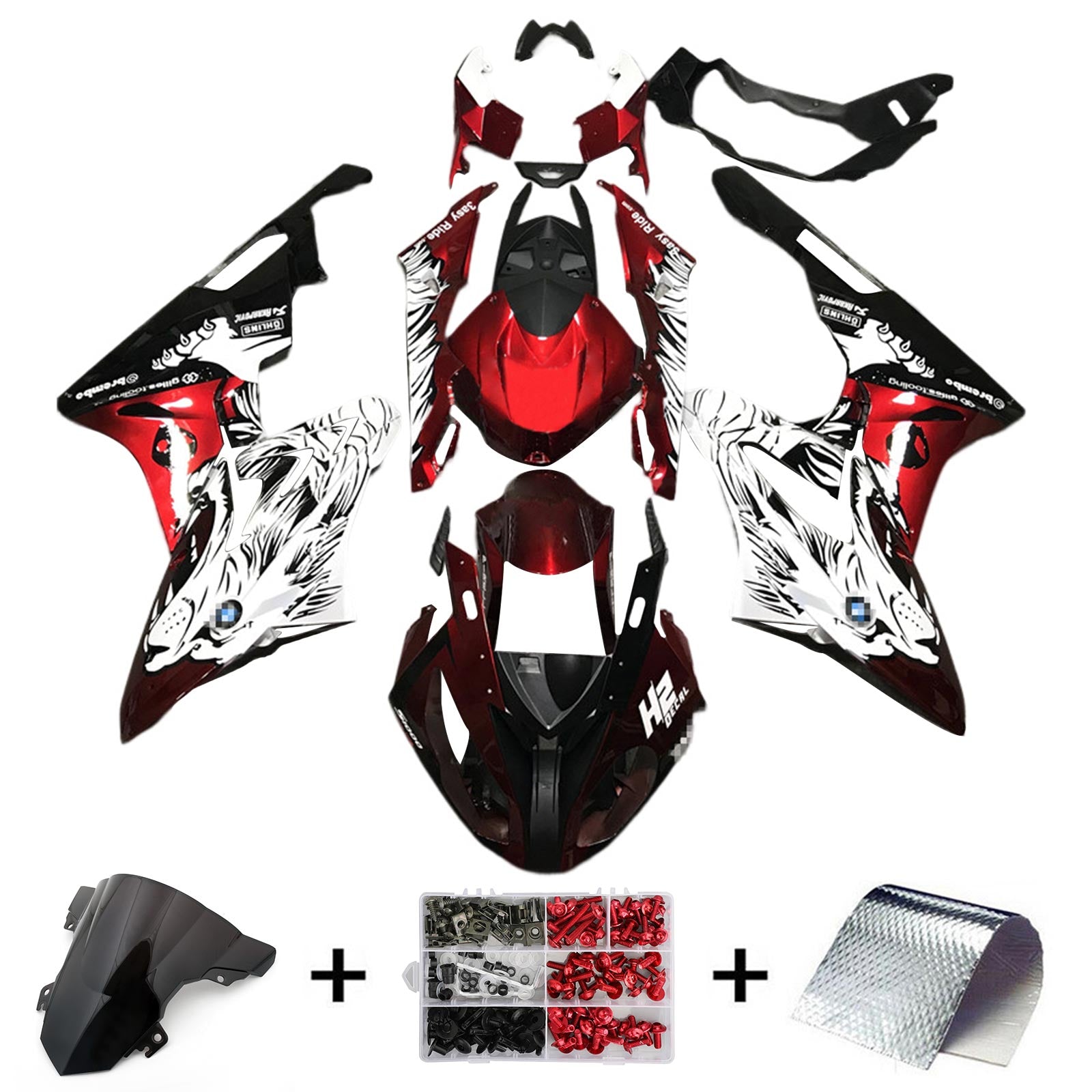 Amotopart BMW S1000RR 2017-2018 Kit de carénage noir et rouge Style 7