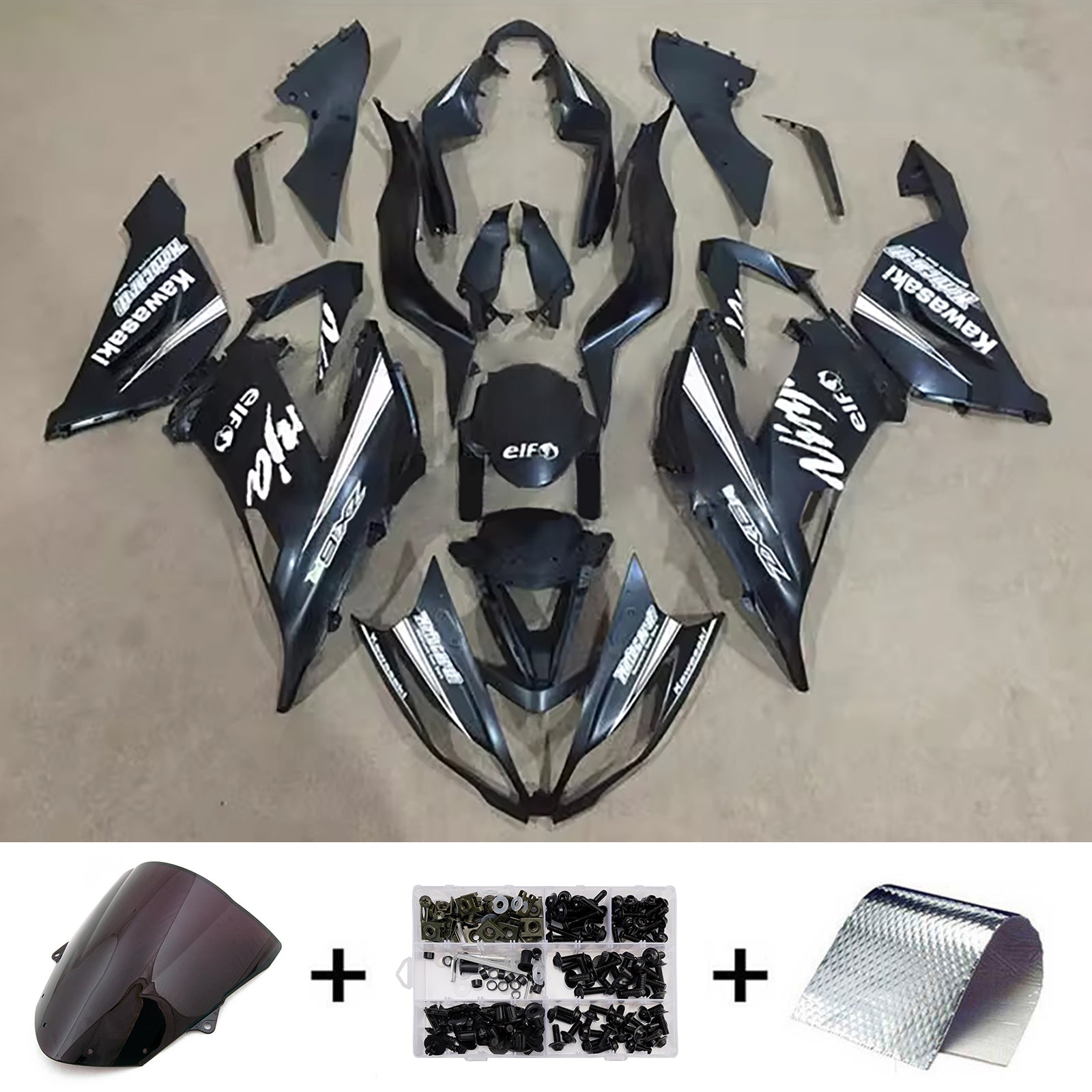 Amotopart 2013-2018 Kawasaki ZX6R 636 Black & White Fairing Kit