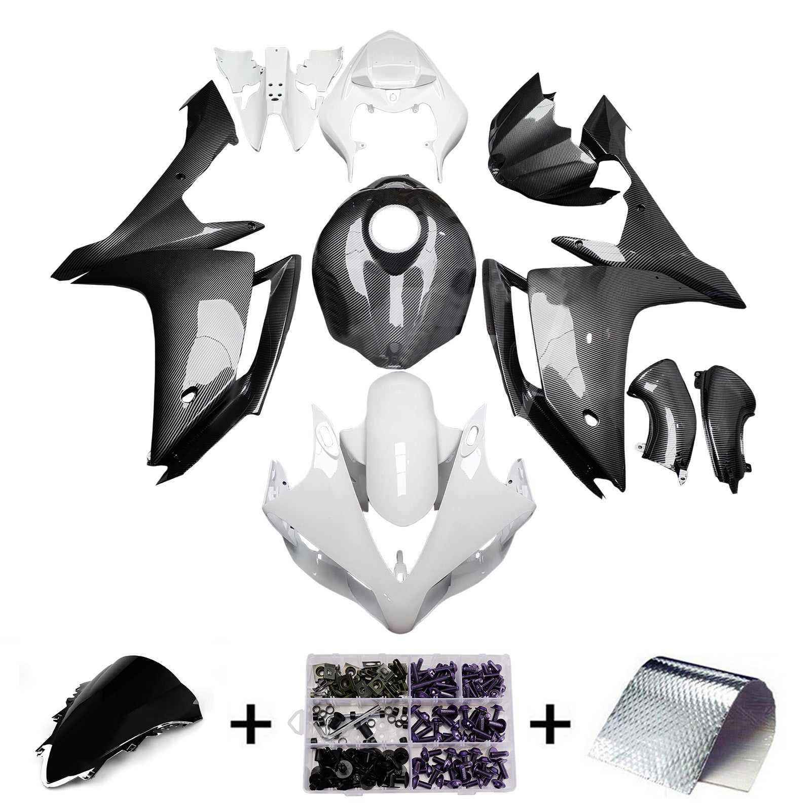 Amotopart 2007-2008 Yamaha YZF-R1 Carbon Fiber White Fairing Kit