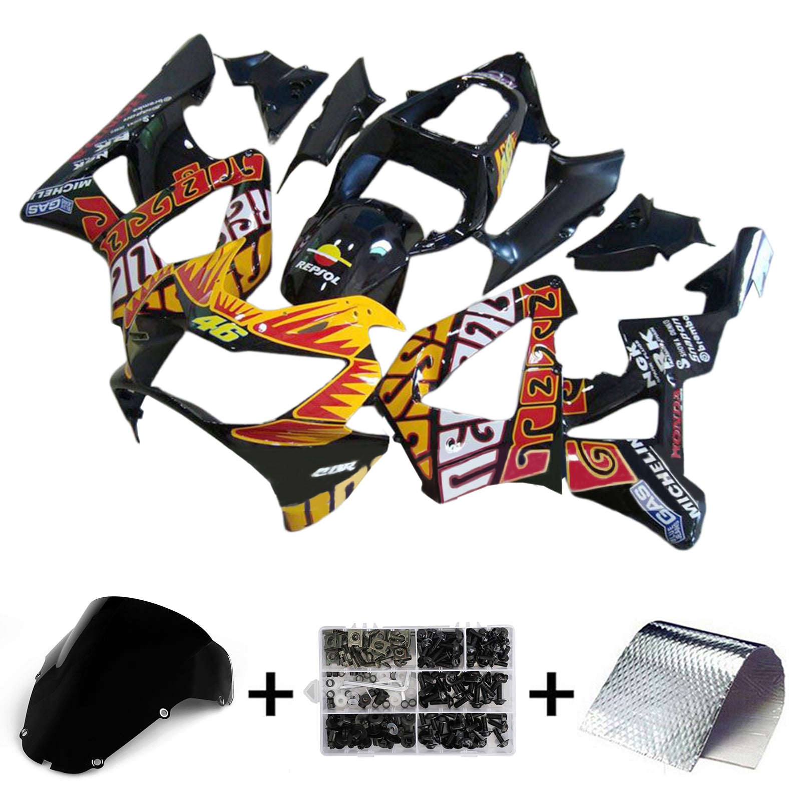 Amotopart 2000-2001 Honda CBR929RR Black Orange Fairing Kit