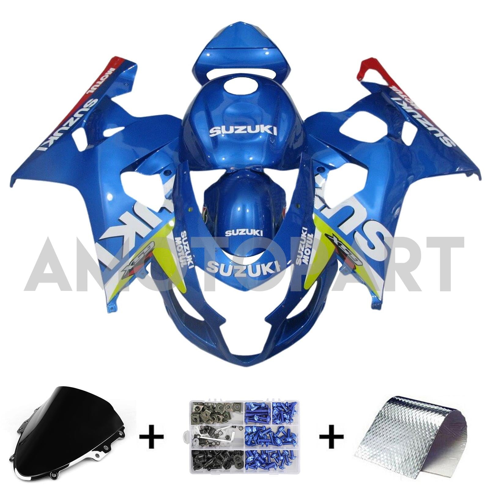 Amotopart 2004-2005 K4 GSXR 600/750 Suzuki Blue & Neon Yellow Accents Fairing Kit
