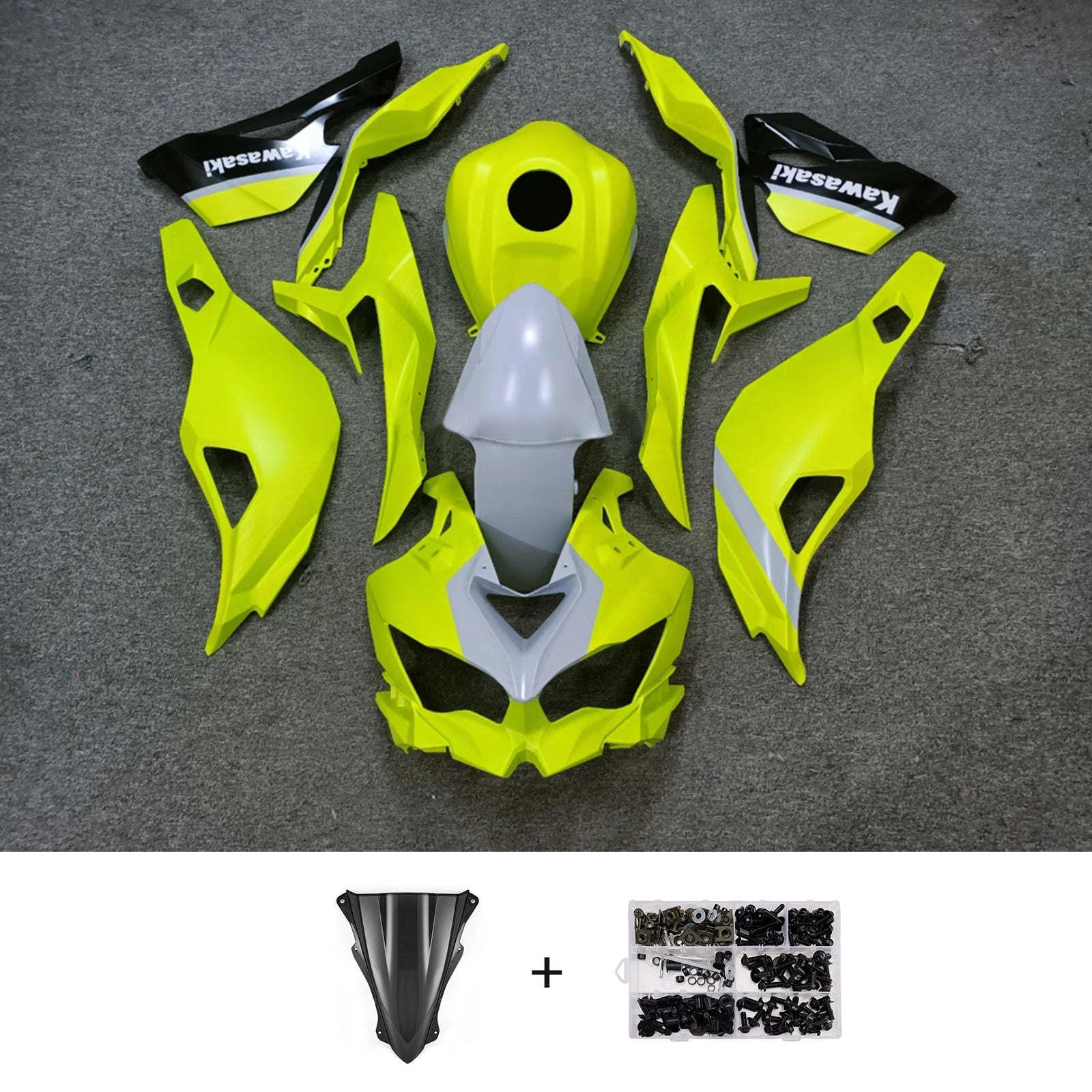 Amotopart 2019-2022 Kawasaki Ninja ZX-25R 2023-2025 Kawasaki Ninja ZX-4R/ZX-4RR Yellow Grey Fairing Kit