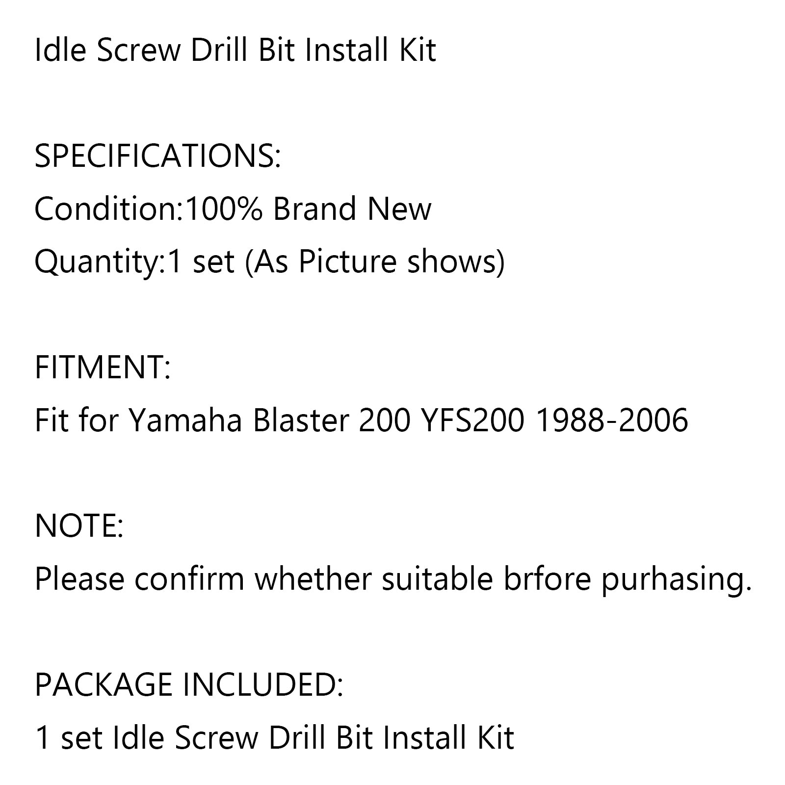 アイドル スクリュー ドリル ビット インストール キット ヤマハ ブラスター 200 YFS200 1988-2006 に適合