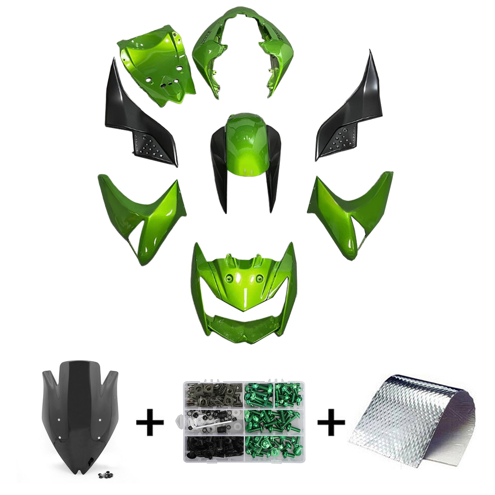 Amotopart 2007-2009 Kawasaki Z1000 Black Light Green Fairing Kit