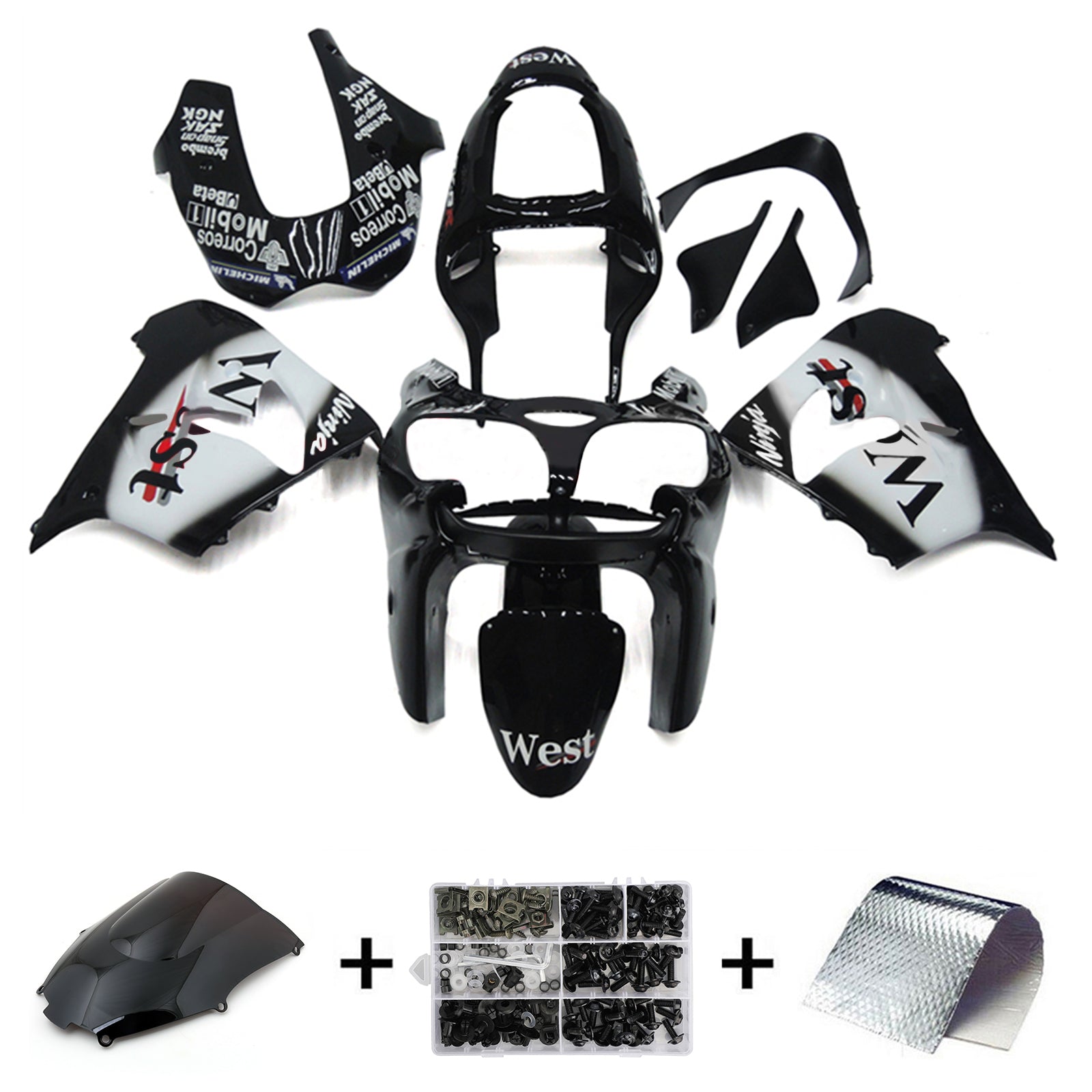 Amotopart 2002-2003 Kawasaki ZX9R Black&White Style1 Fairing Kit