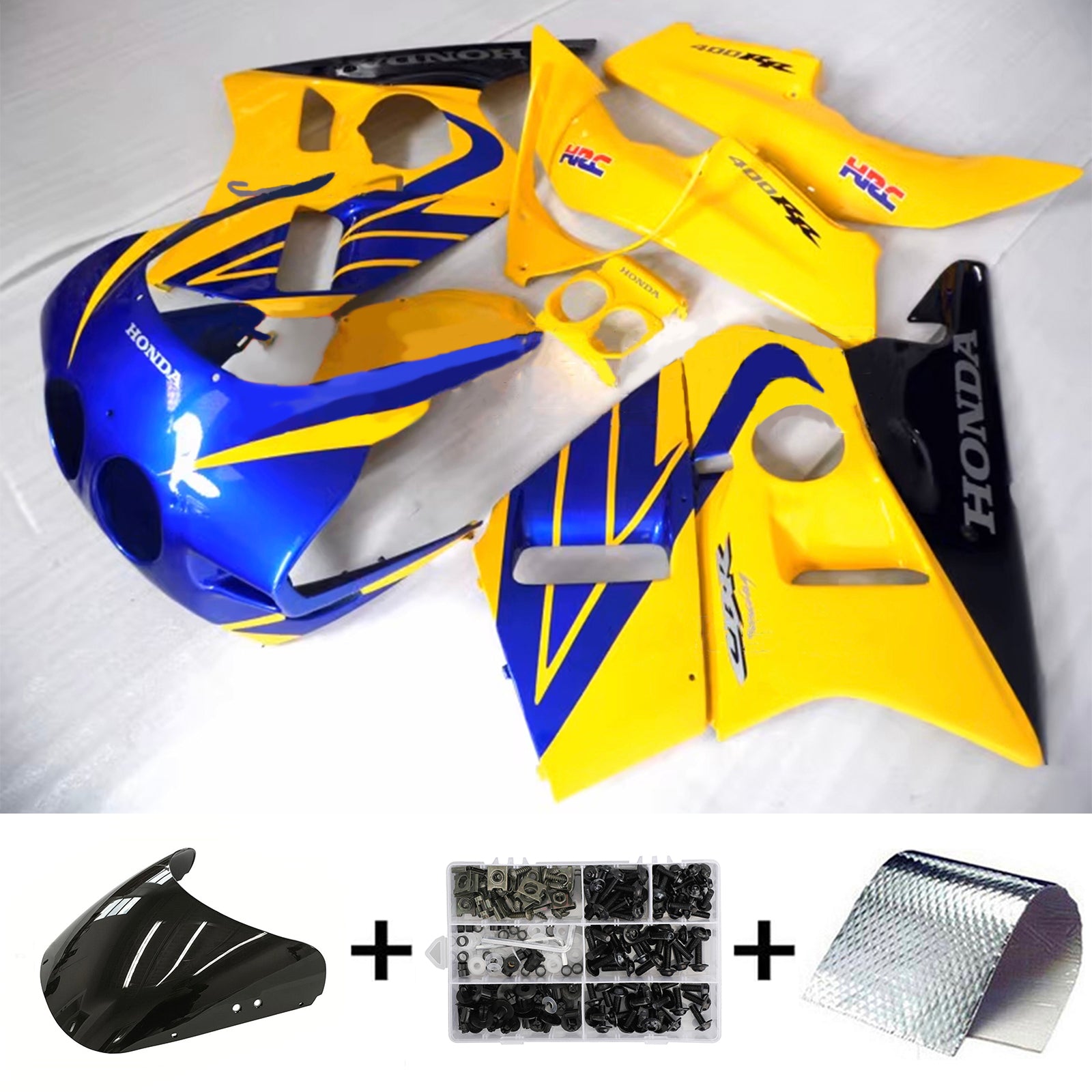 Amotopart 1987-1989 Honda CBR400RR NC23 Kit de carénage bleu et jaune