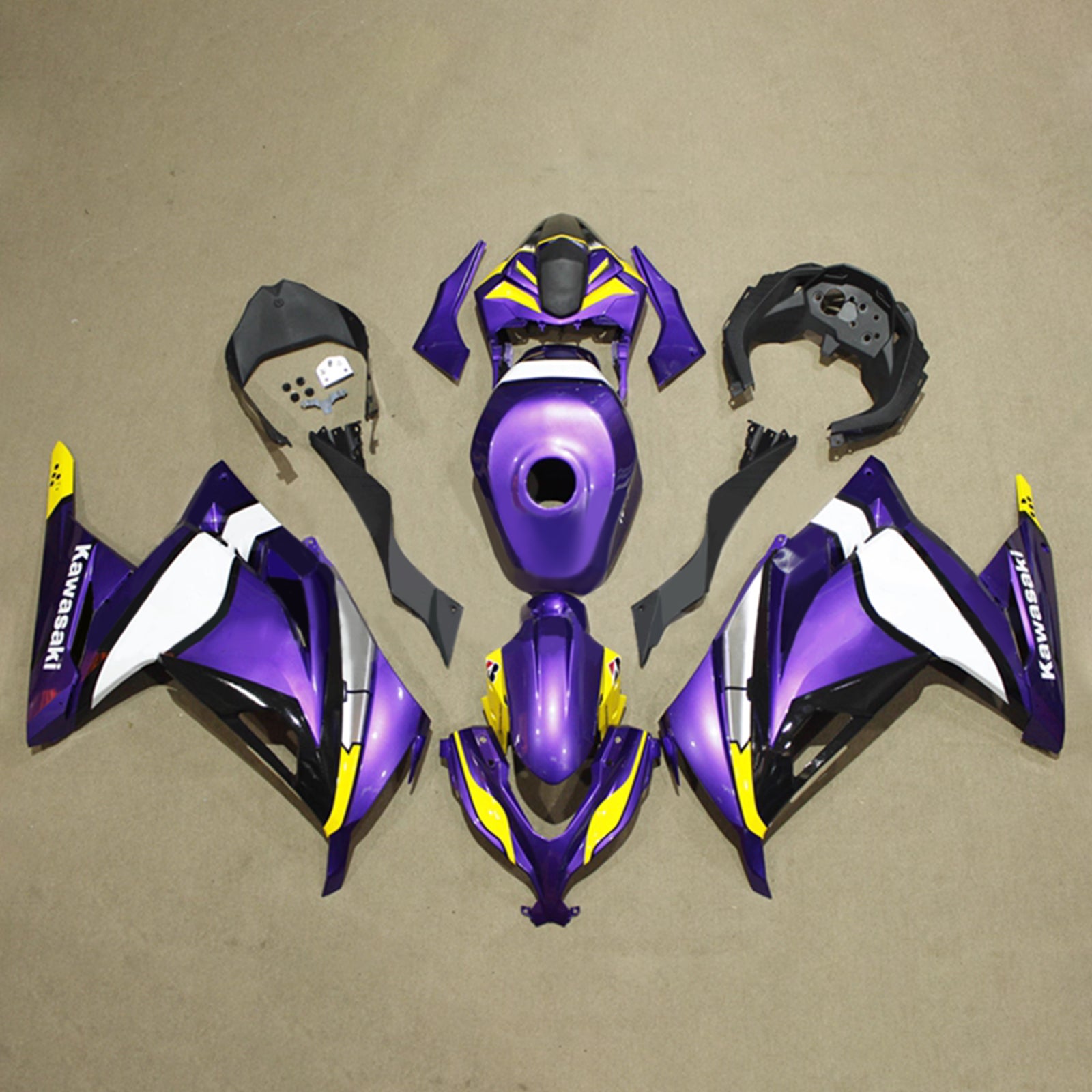 Amotopart 2013-2024 Kawasaki EX300/Ninja300 Purple Yellow White Fairing Kit