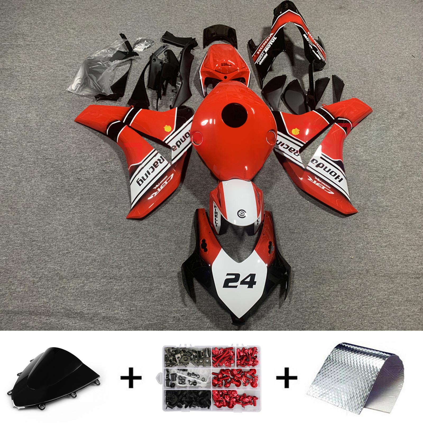 Amotopart Kit de carénage Honda CBR1000RR Style2 rouge et blanc 2008-2011