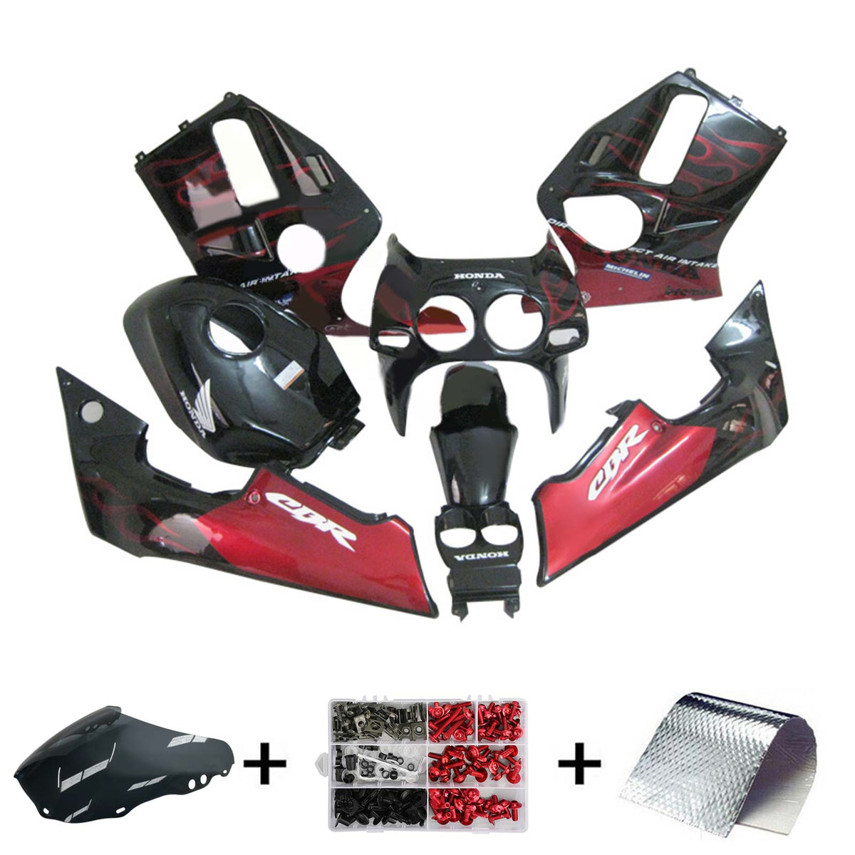 Amotopart 1988-1989 CBR250RR MC19 Honda Kit de carénage rouge et noir