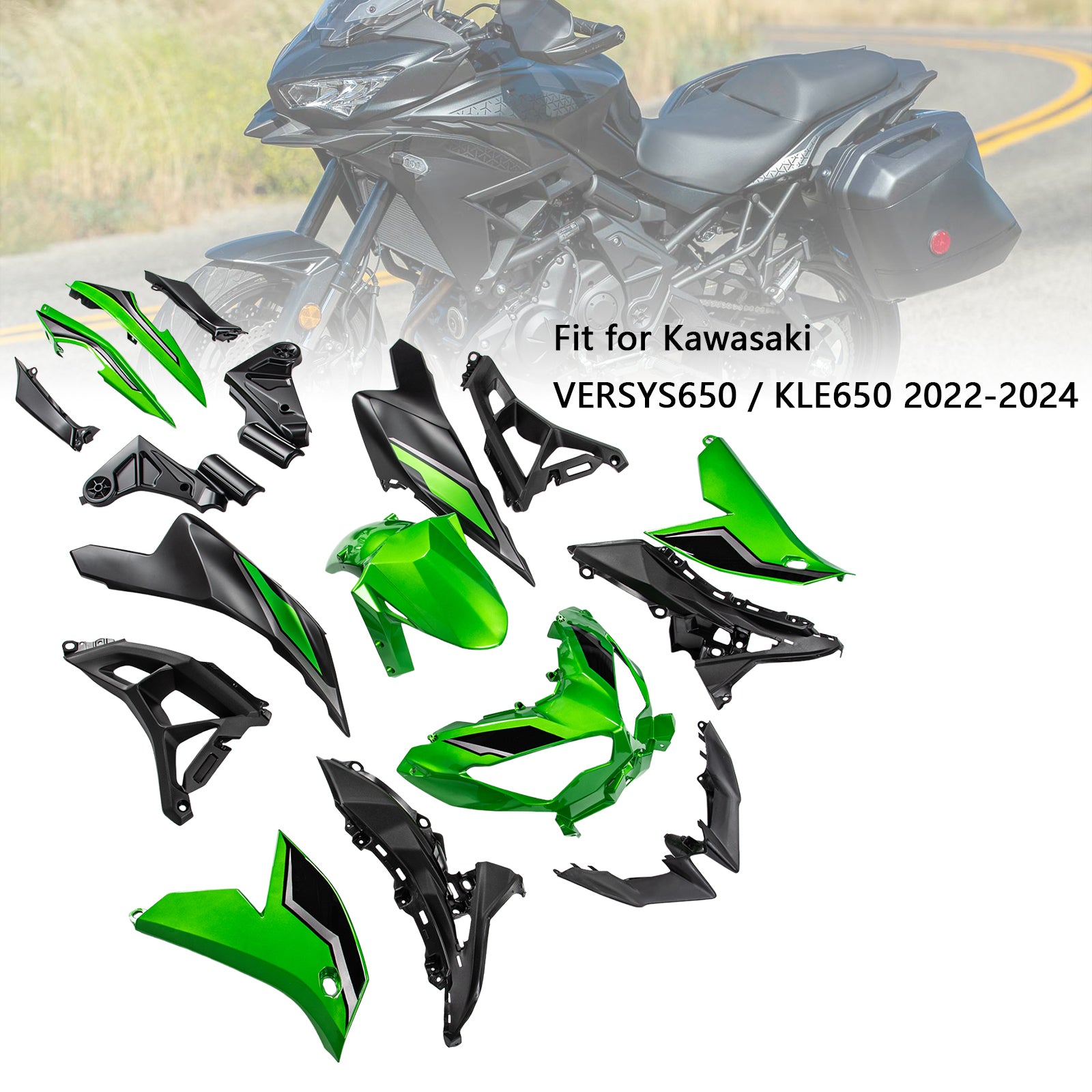 Amotopart 2022-2024 Kawasaki VERSYS 650 KLE ABS Grünes Verkleidungsset