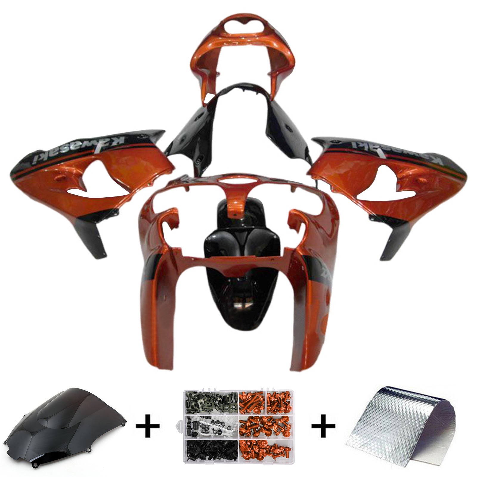 Amotopart 2000-2001 Kawasaki ZX9R Orange Black &White Logo Fairing Kit