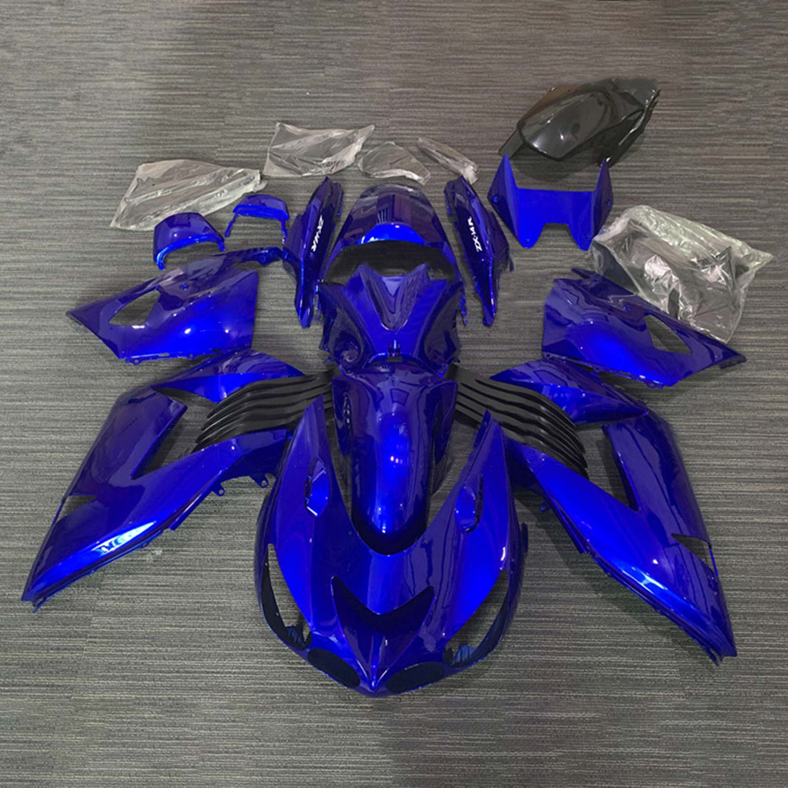 Amotopart Kit de carénage Kawasaki ZX14R Bleu Style3 2006-2011