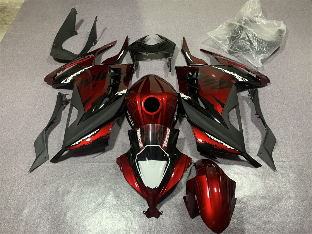 Kit de carenado Amotopart Kawasaki EX300/Ninja 300 2013-2023 Rojo Negro Estilo 2