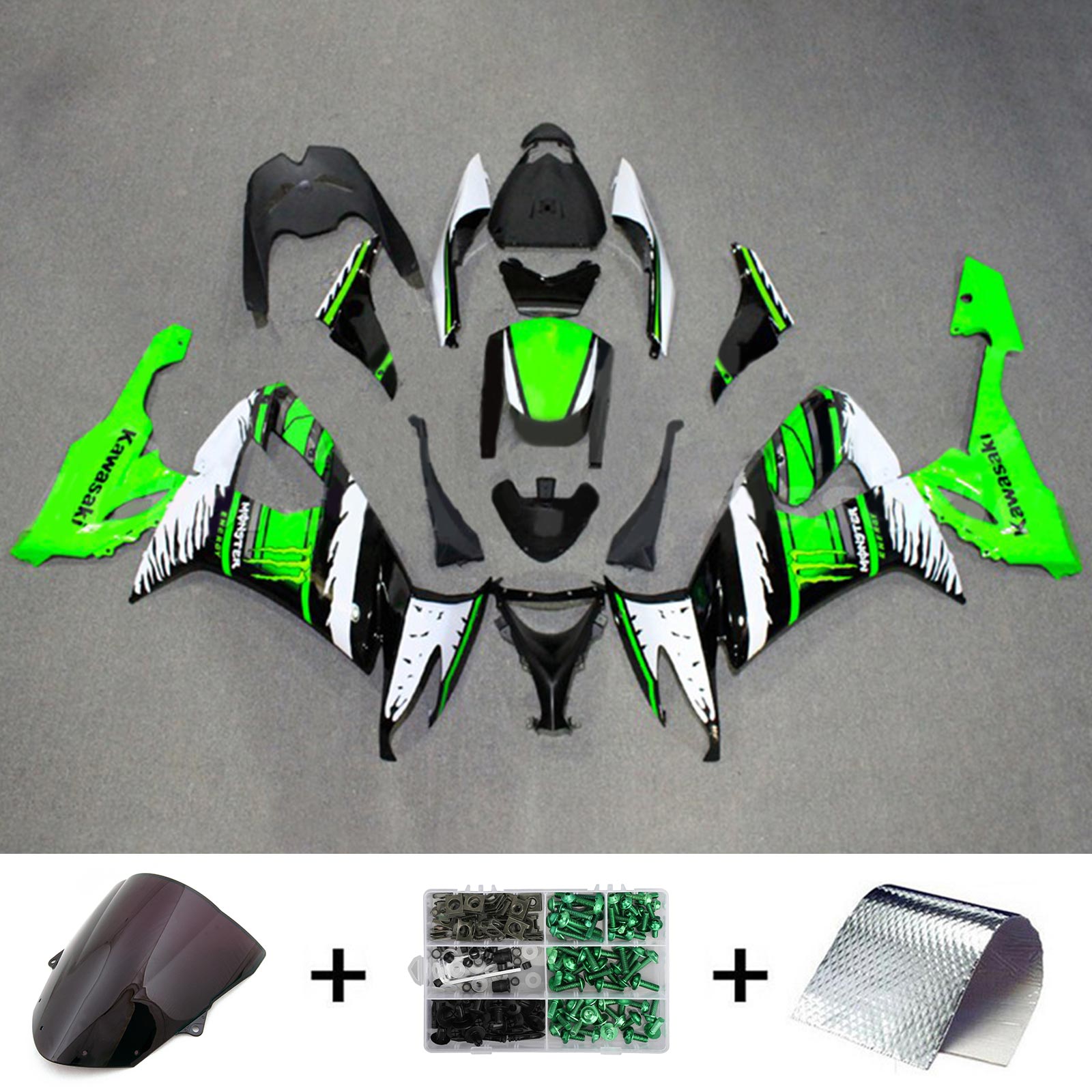 Amotopart 2008-2010 Kawasaki ZX10R Kit de carénage vert et noir Style3