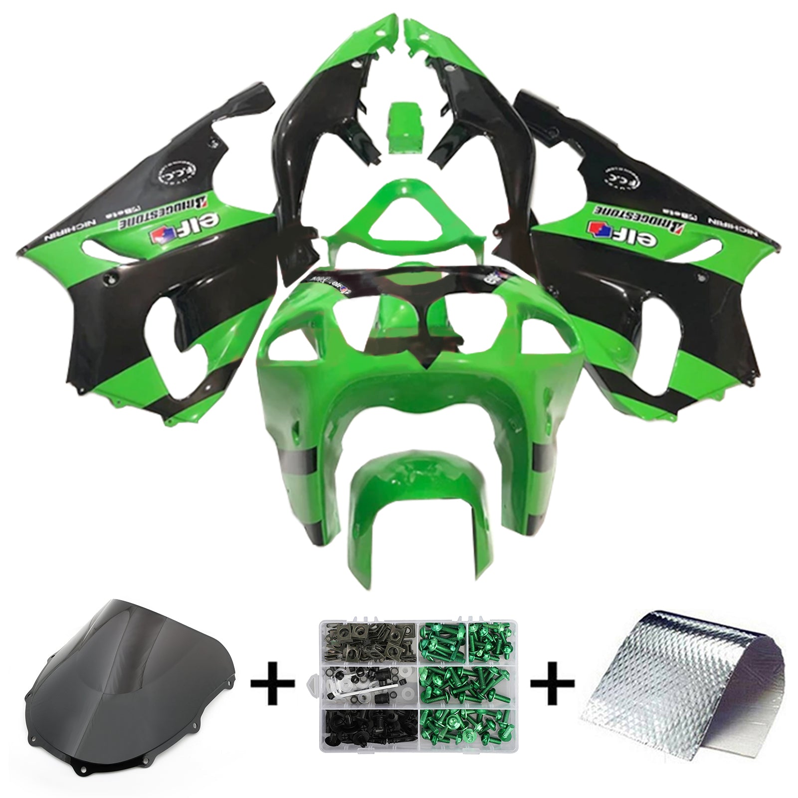 Amotopart 1996-2003 Kawasaki ZX7R Black Green Fairing Kit