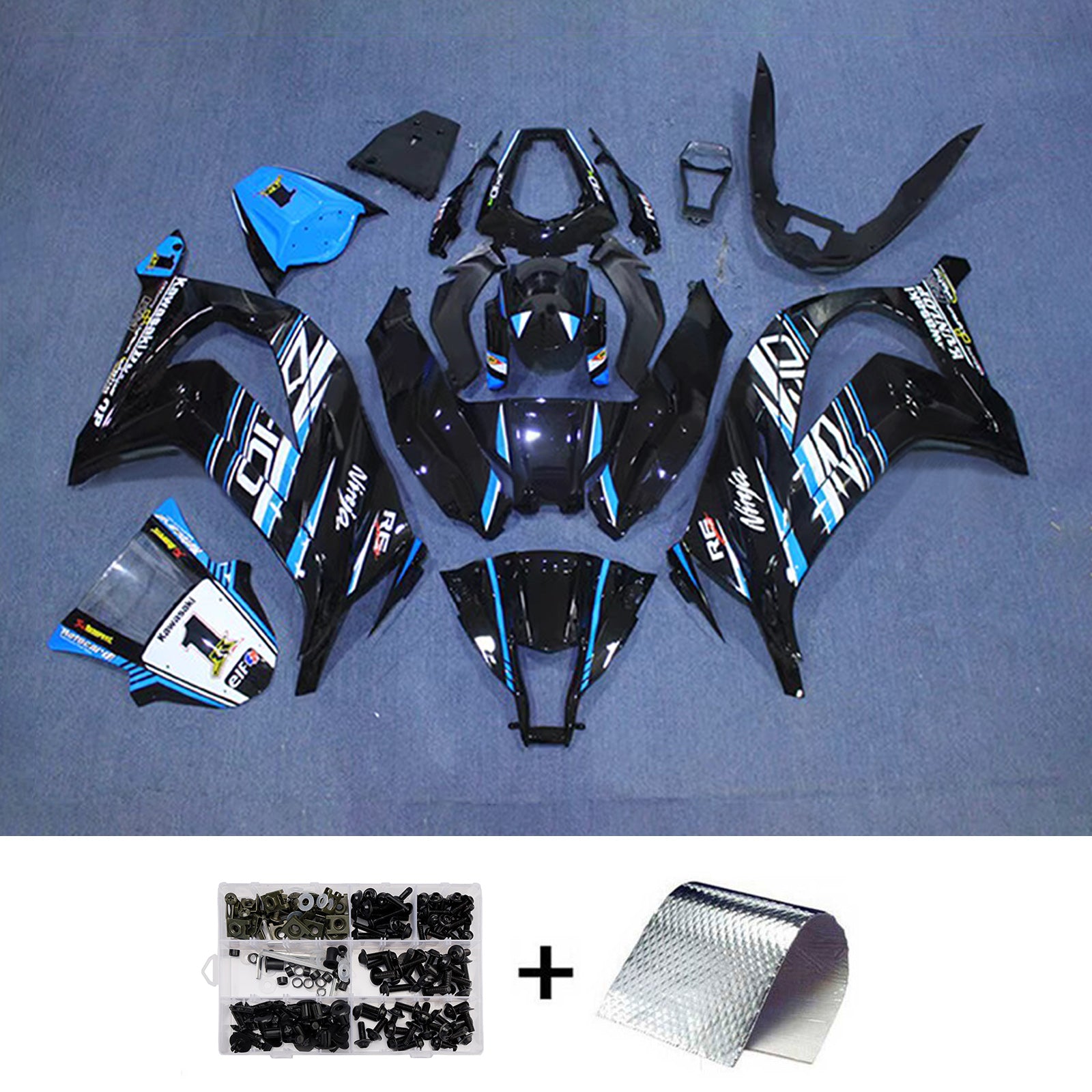 Amotopart 2011-2015 Kawasaki ZX10R Black Blue White Fairing Kit