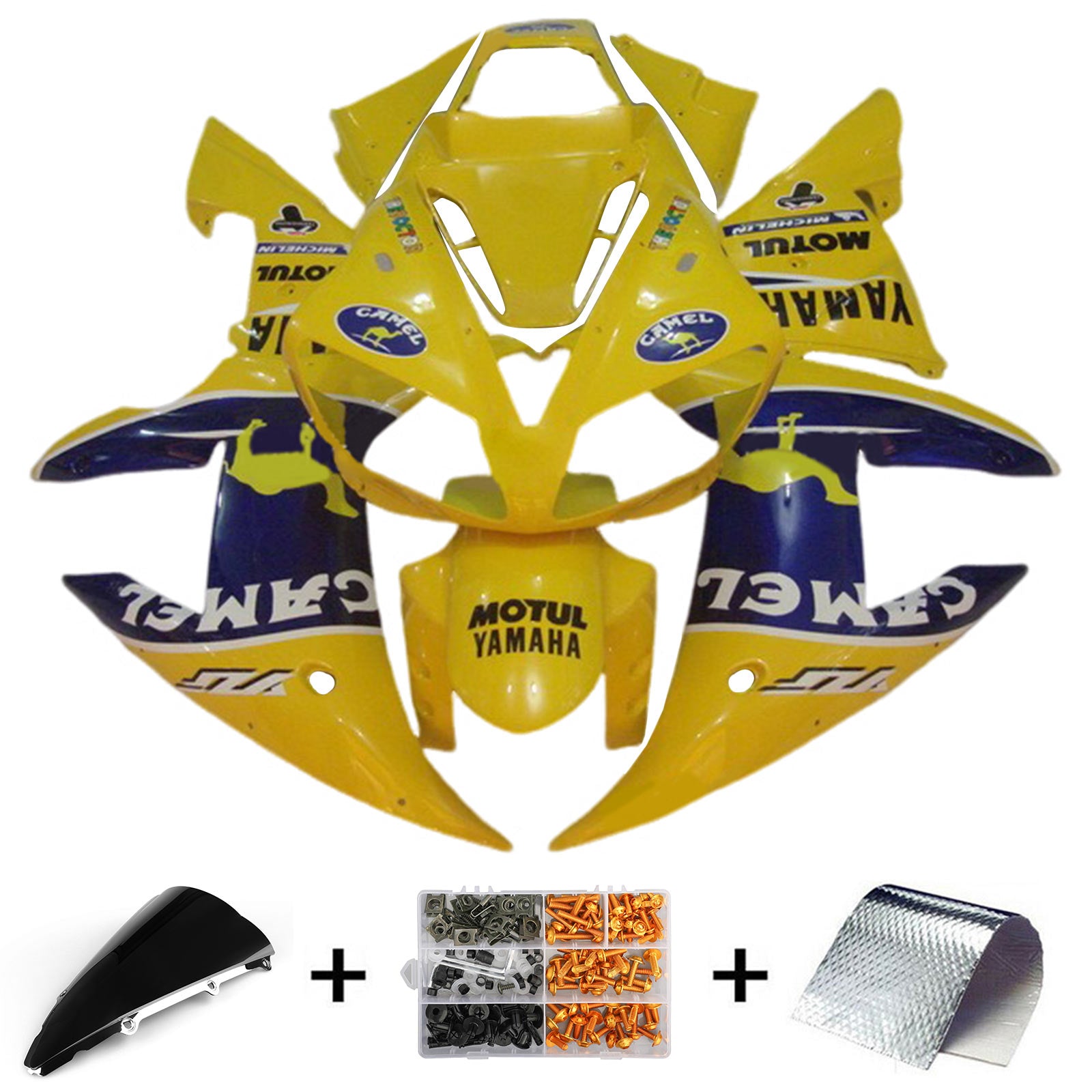 Amotopart 2002-2003 Yamaha YZF R1 Blue Yellow Fairing Kit