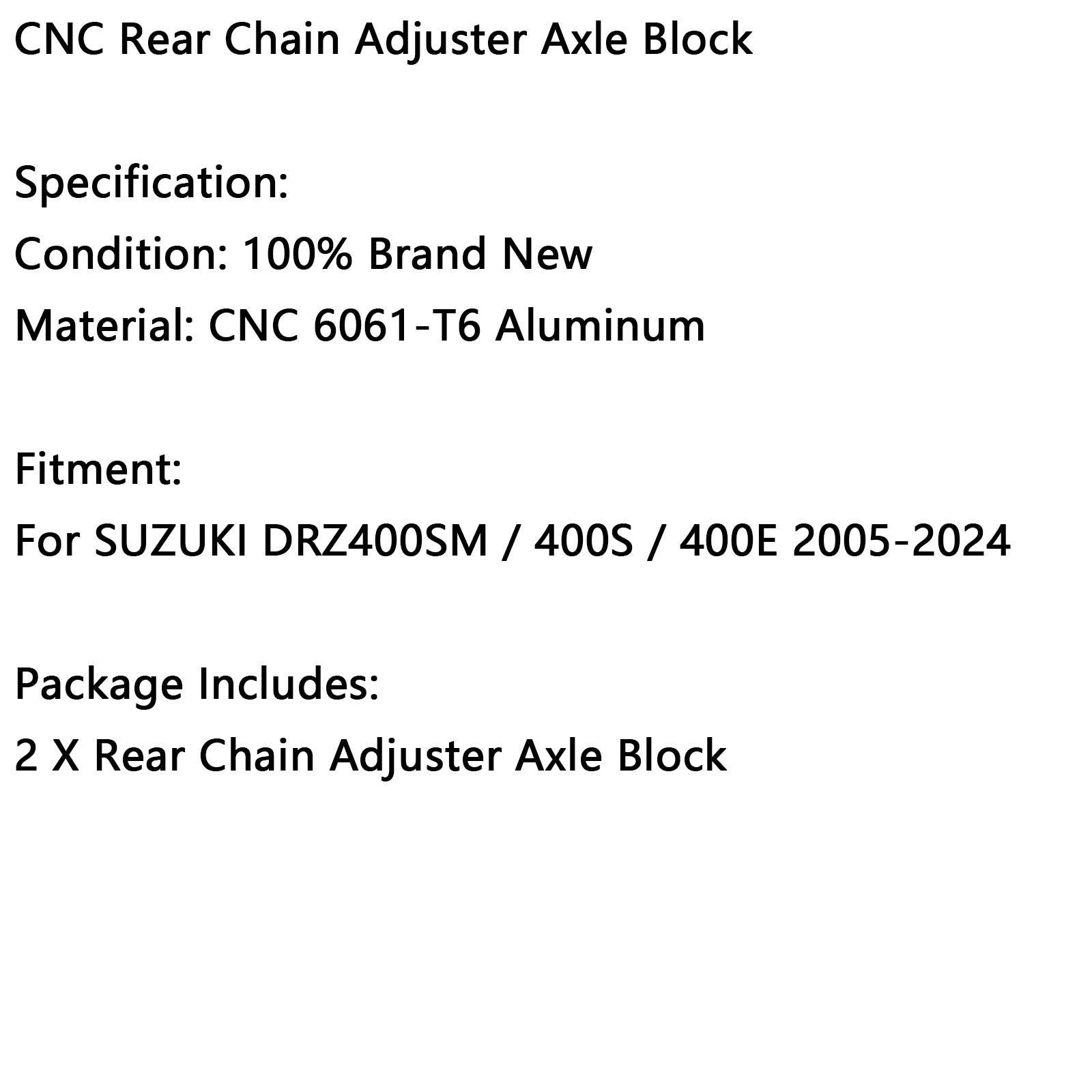 2005-2024 Suzuki DRZ400SM 400S 400E CNC Bloc d'essieu de la chaîne arrière CNC Gold