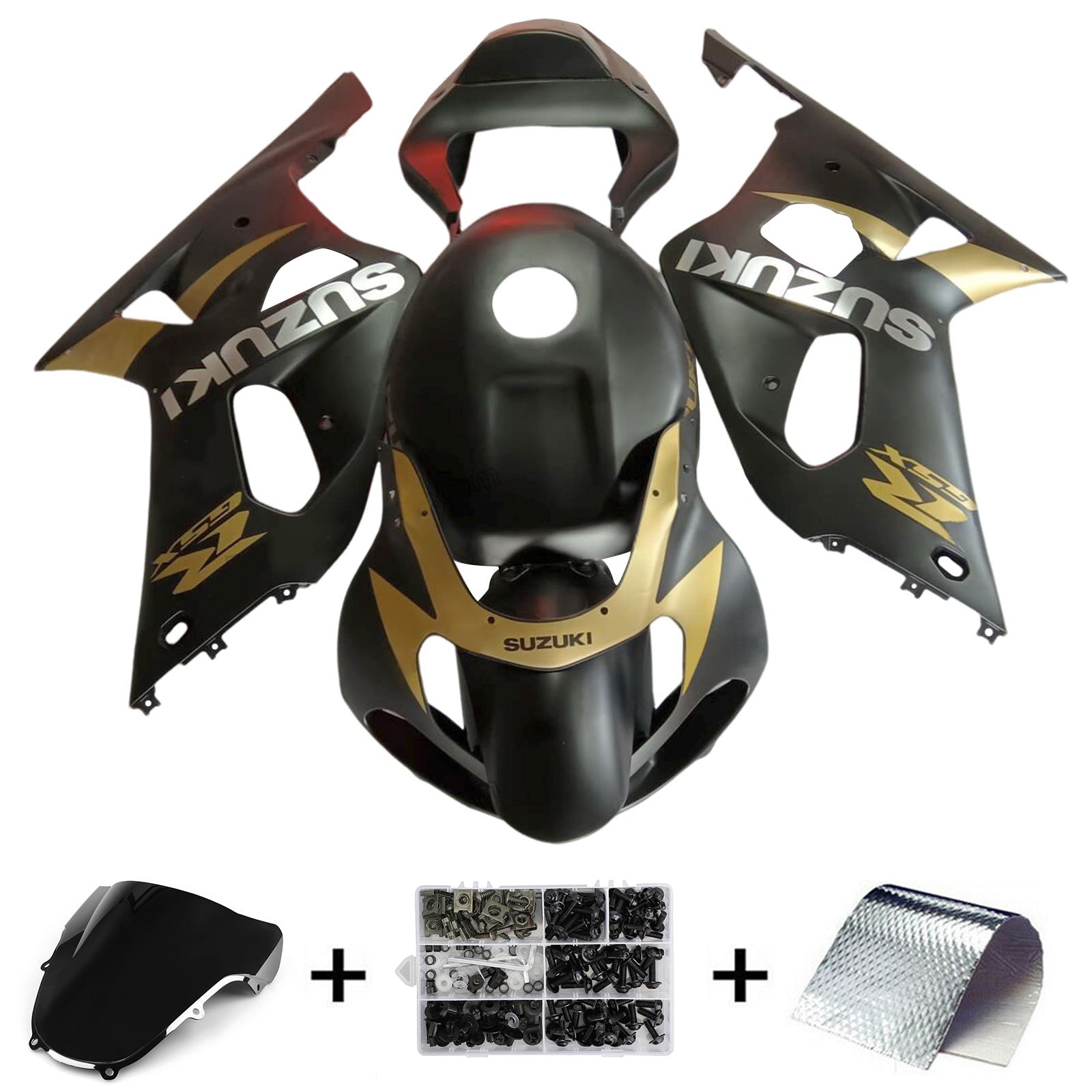 Amotopart 2001-2003 GSXR600 2000-2003 GSXR750 K1 Suzuki Matte Black Gold Fairing Kit