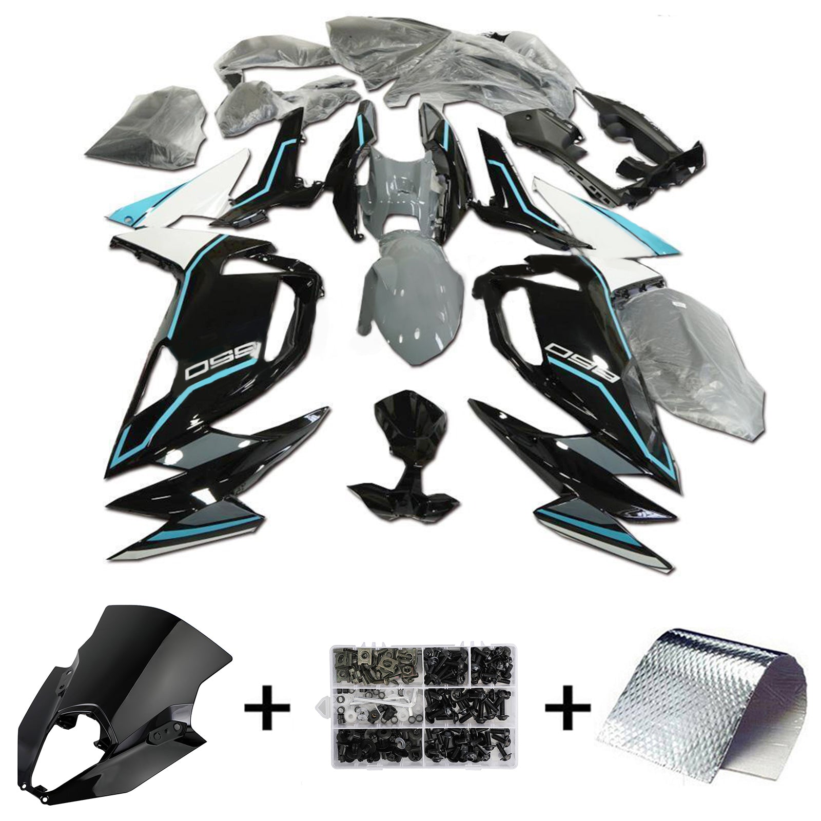 Amotopart 2020-2025 Kawasaki ER-6F Ninja650 Black Grey Fairing Kit