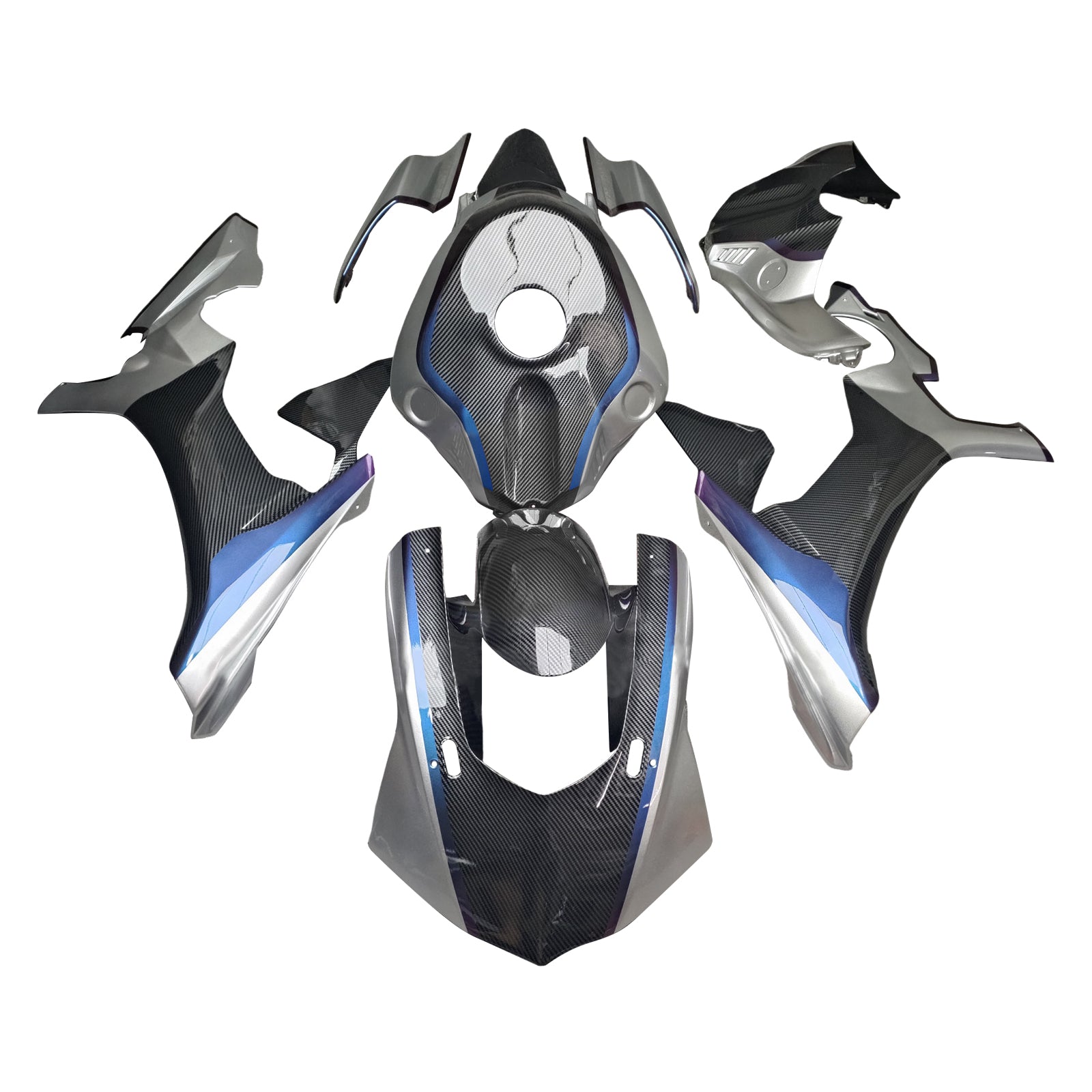 Amotopart 2015-2019 Yamaha  YZF-R1 Grey & Black Carbon Fiber Pattern Fairing Kit