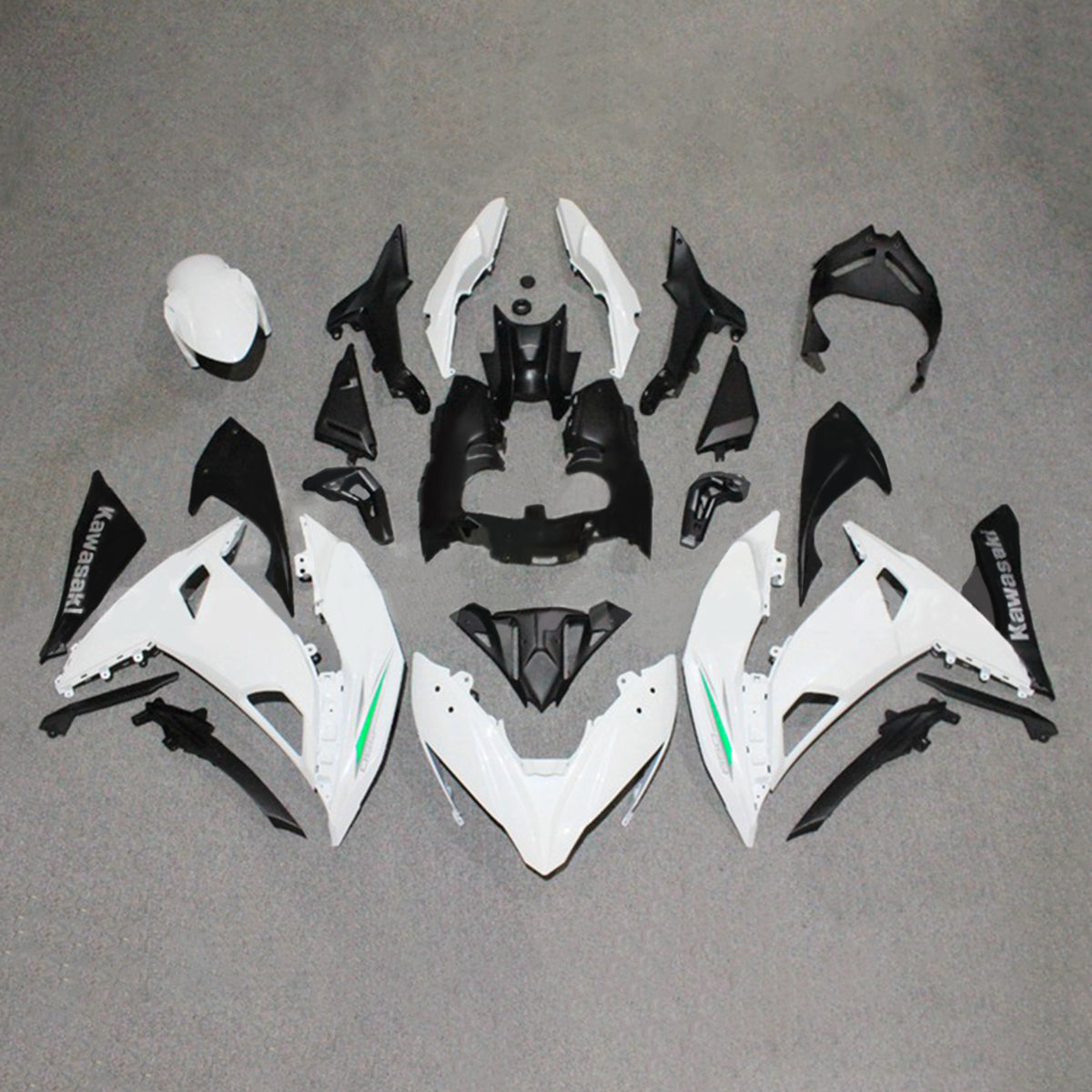 Amotopart 2017-2019 Kawasaki ER6F/Ninja650R White with Green Stripe Style2 Fairing Kit