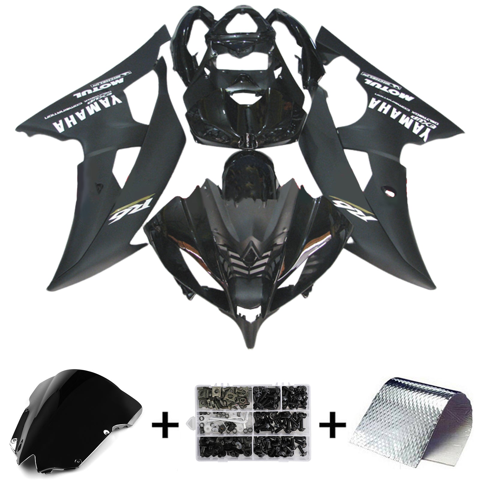 Amotopart 2008-2016 Yamaha YZF 600 R6 Kit de carénage noir Style3