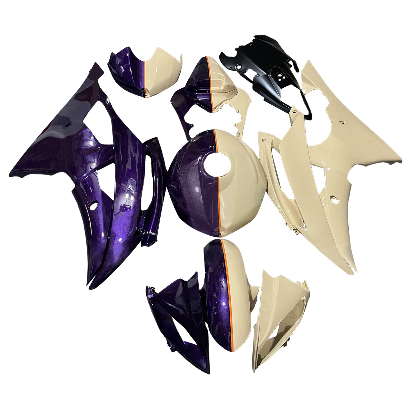 Amotopart 2008-2016 Yamaha YZF-R6 Purple & Light Yellow Fairing Kit