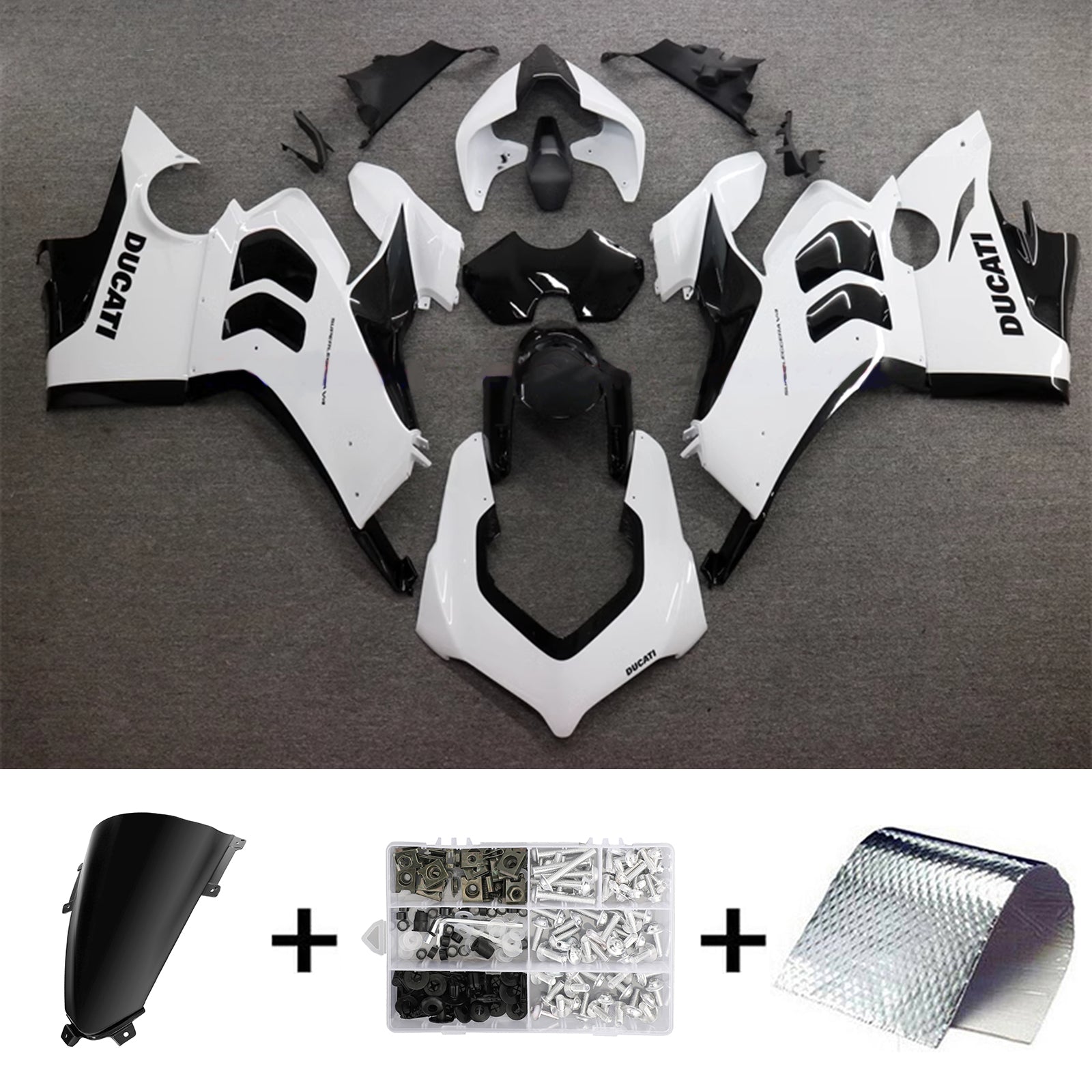 Amotopart Ducati Panigale 20-21 V4 V4S & 21-22 V4SP & 19-22 V4R Kit de carenado blanco negro brillante