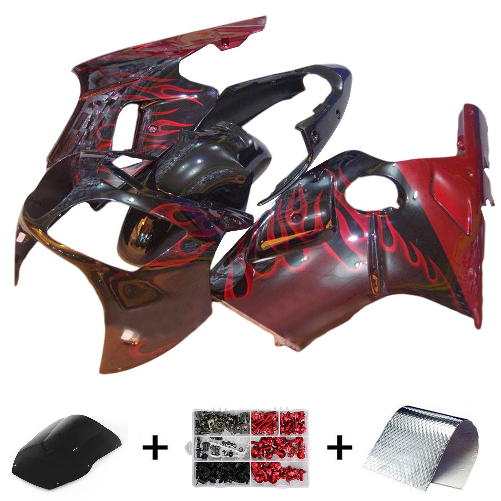 Amotopart 2000-2001 Kawasaki ZX12R Kit de carenado rojo negro