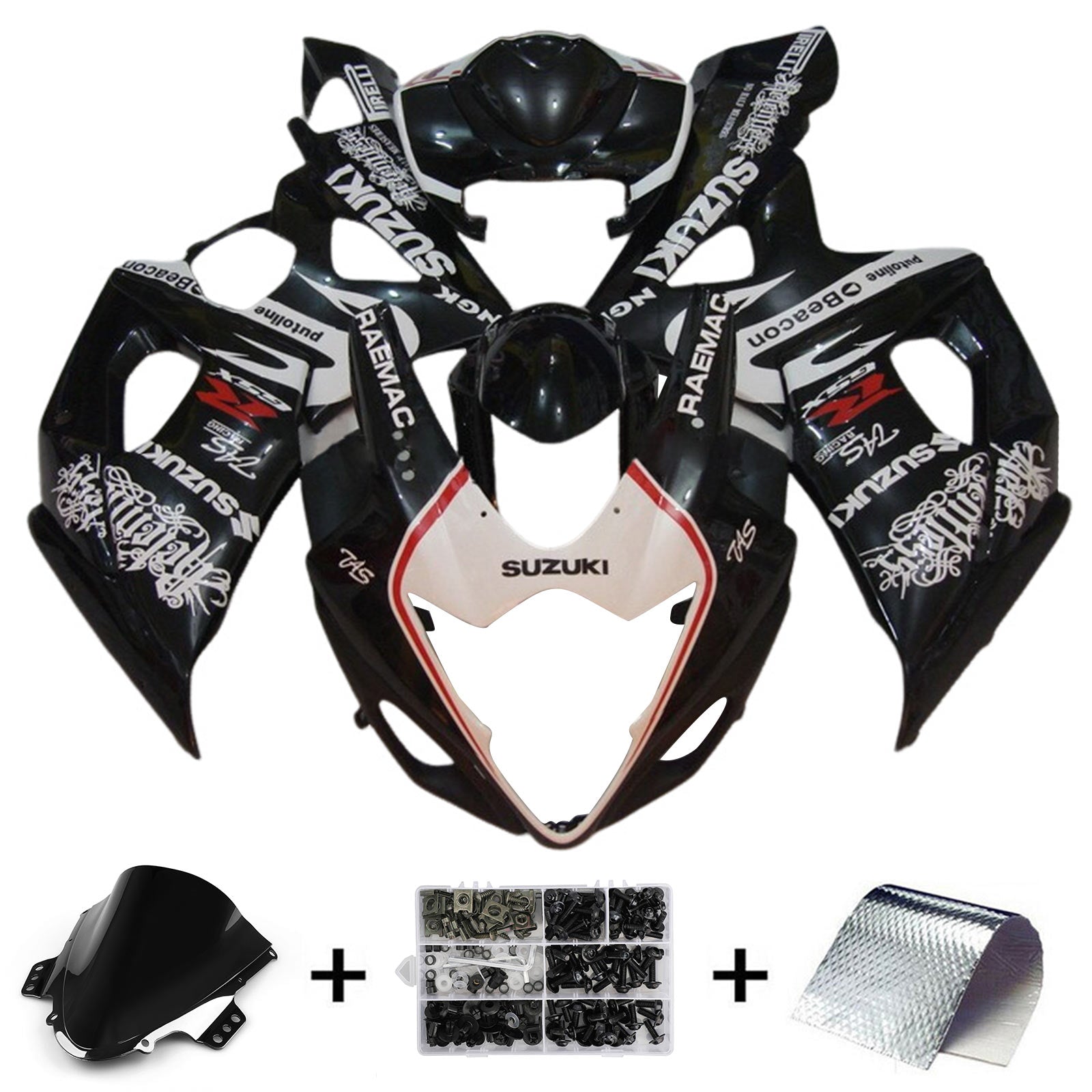 Amotopart 2005-2006 K5 GSXR1000 Suzuki Kit de carénage noir avec accents blancs