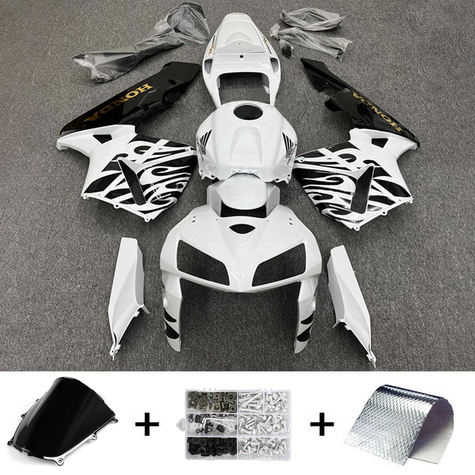 Amotopart 2005-2006 Honda CBR600RR Kit de carénage blanc noir