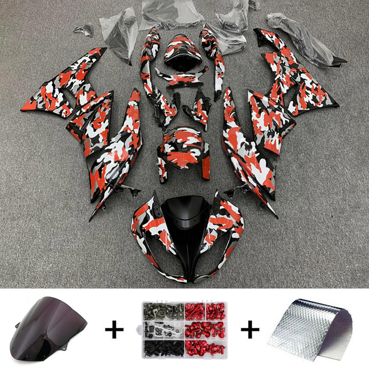 Amotopart Kawasaki 2009-2012 ZX6R 636 kit de carenado rojo camuflaje