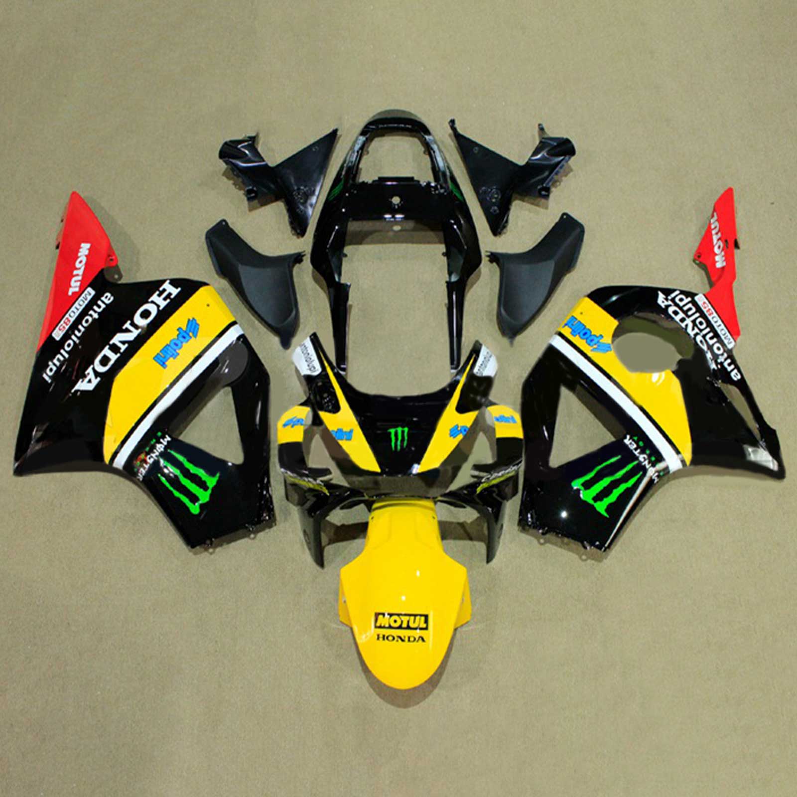 Amotopart 2002-2003 CBR954 Honda Kit de carenado negro y amarillo