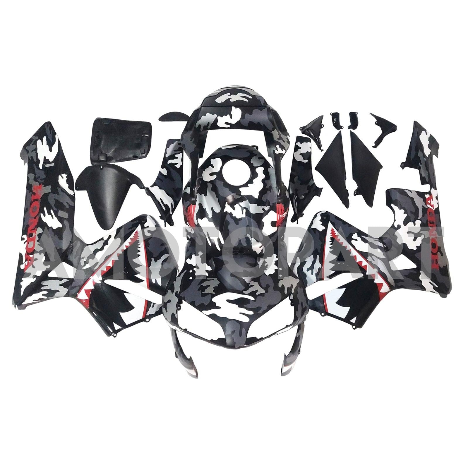 Amotopart 2003–2004 Honda CBR600RR Schwarz-weißes Hai-Verkleidungsset