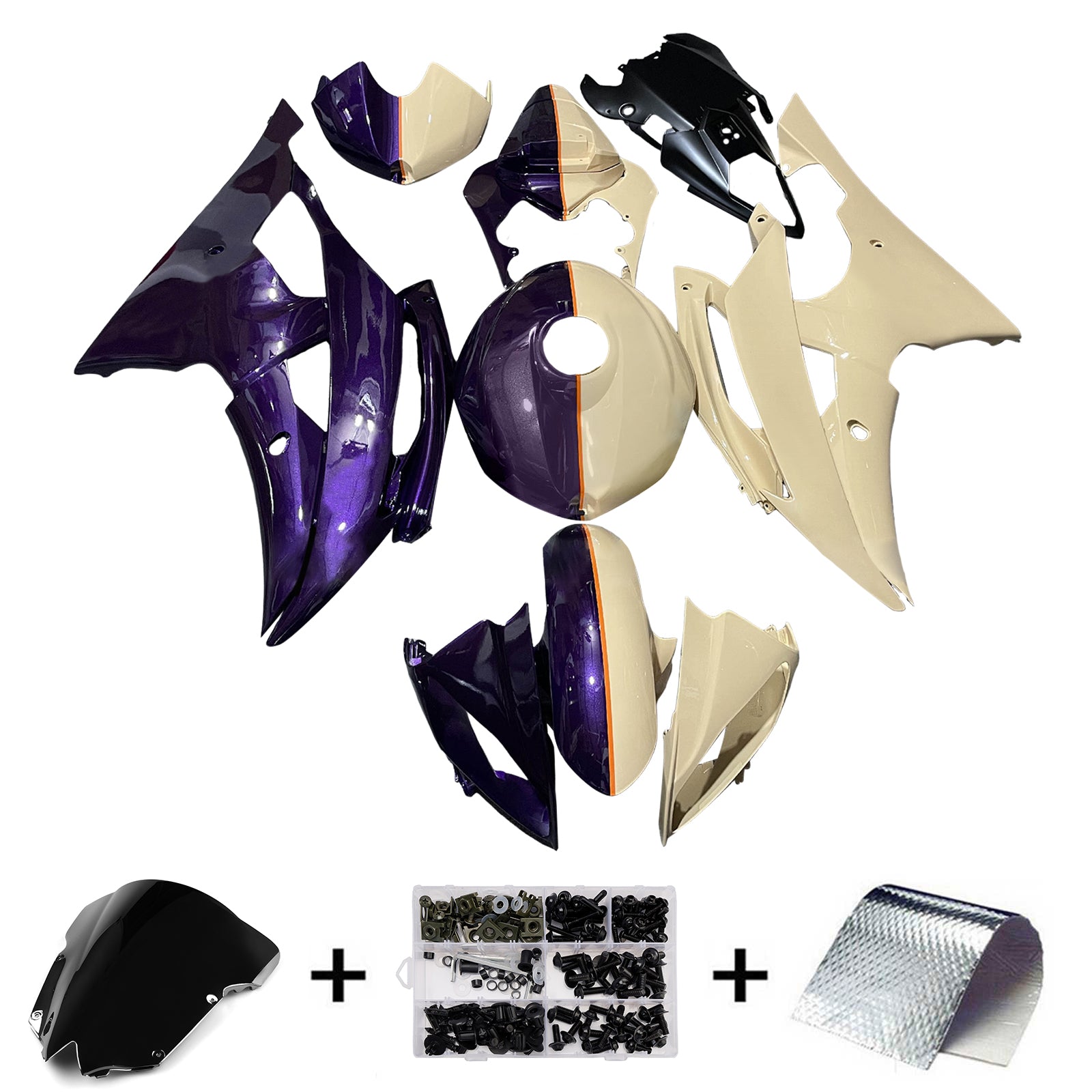 Amotopart 2008-2016 Yamaha YZF-R6 Purple & Light Yellow Fairing Kit