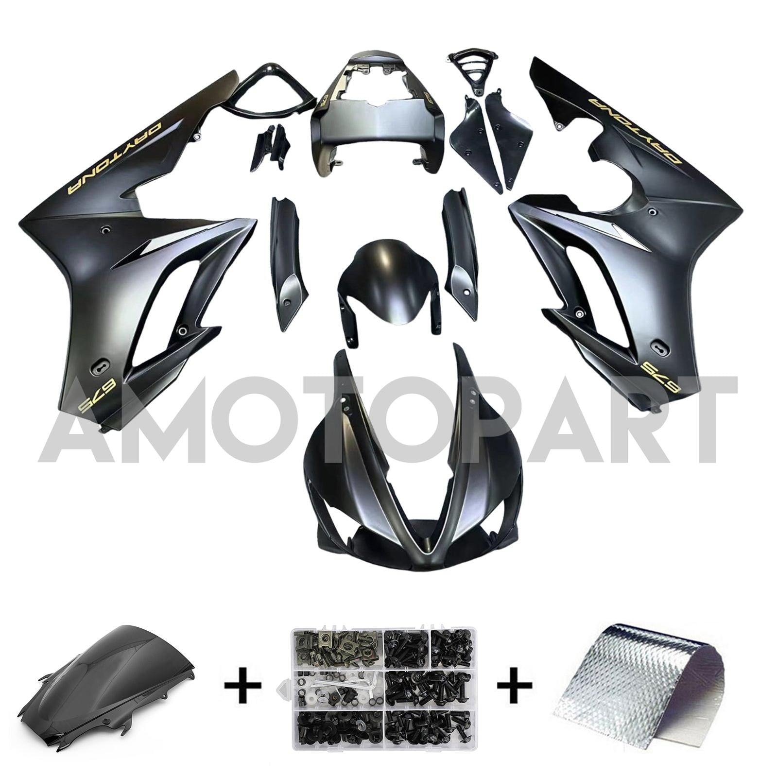 Amotopart 2009-2012 Triumph Daytona 675 Black Gold Fairing Kit