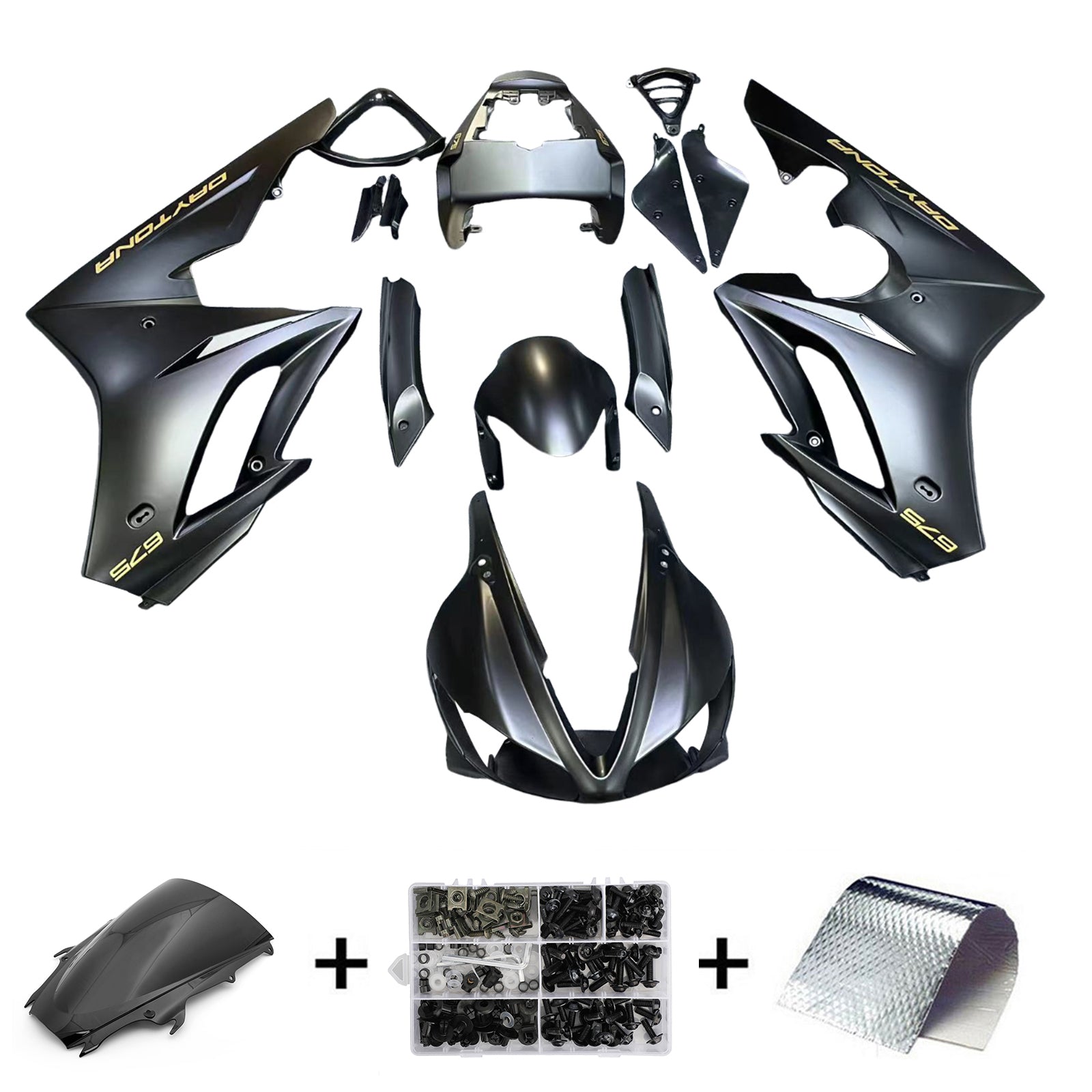 Amotopart 2009-2012 Triumph Daytona 675 Black Gold Fairing Kit