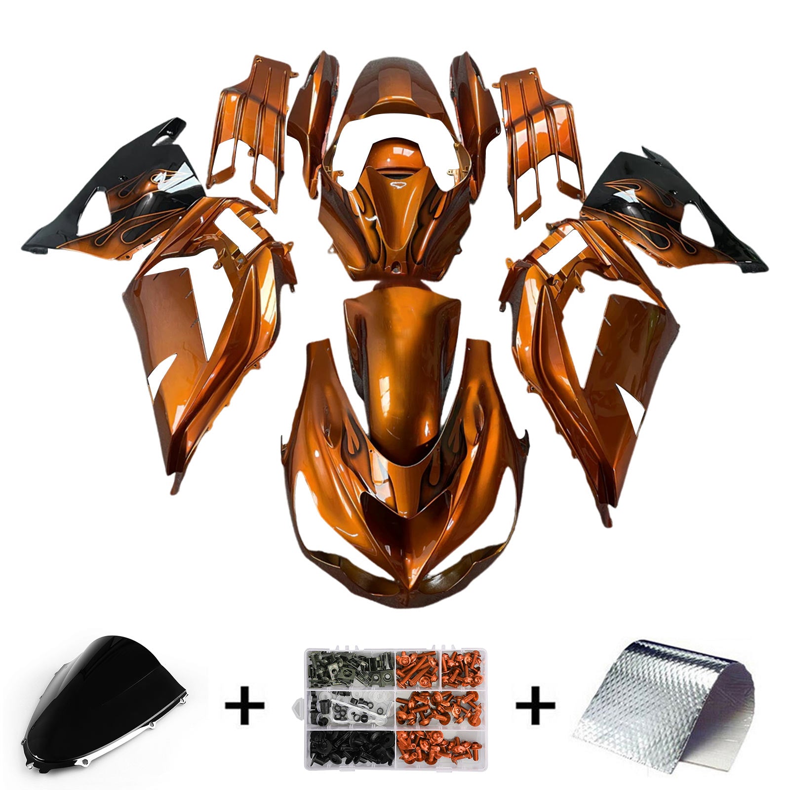 Amotopart 2012-2022 Kawasaki ZX14R ZZR1400 Gold Black Fairing Kit