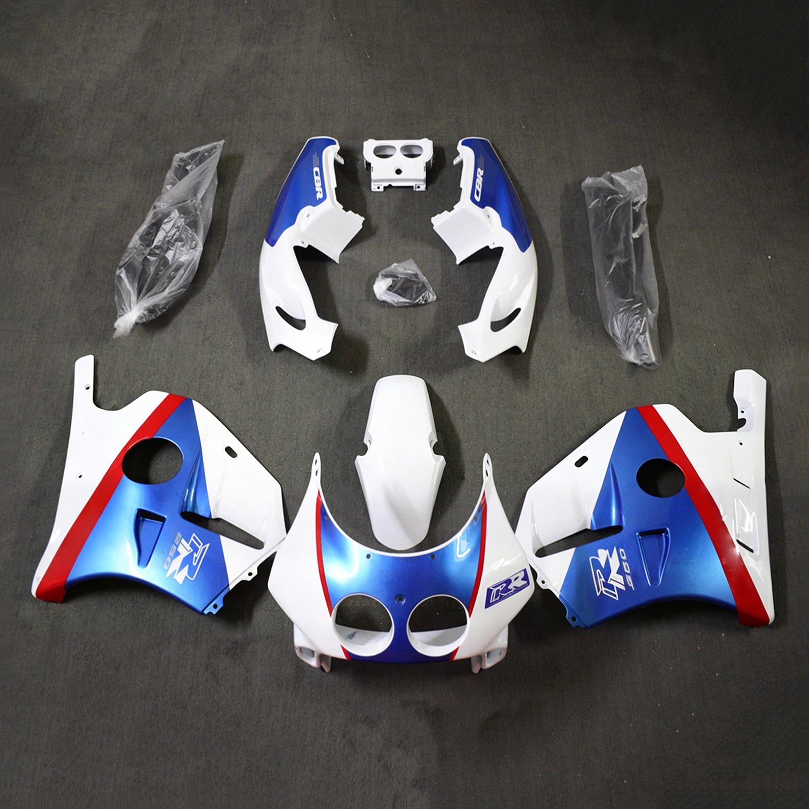 Amotopart 1990-1998 Kit carena Honda CBR250RR MC22 bianco/blu